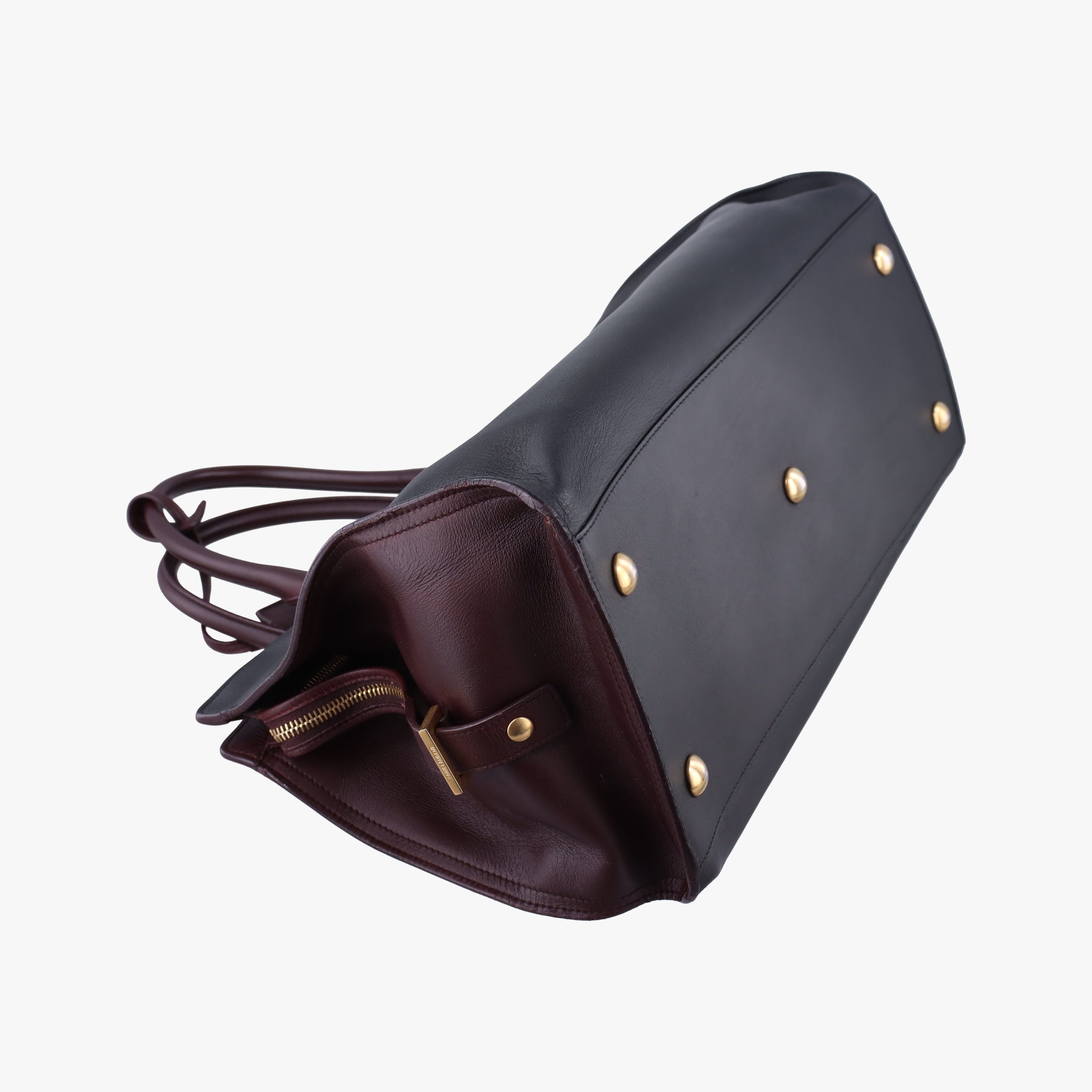 Vintage Yves Saint Laurent Y Ligne Petit Cabas Black×burgundy Leather 311208 handbag | stylenewstar