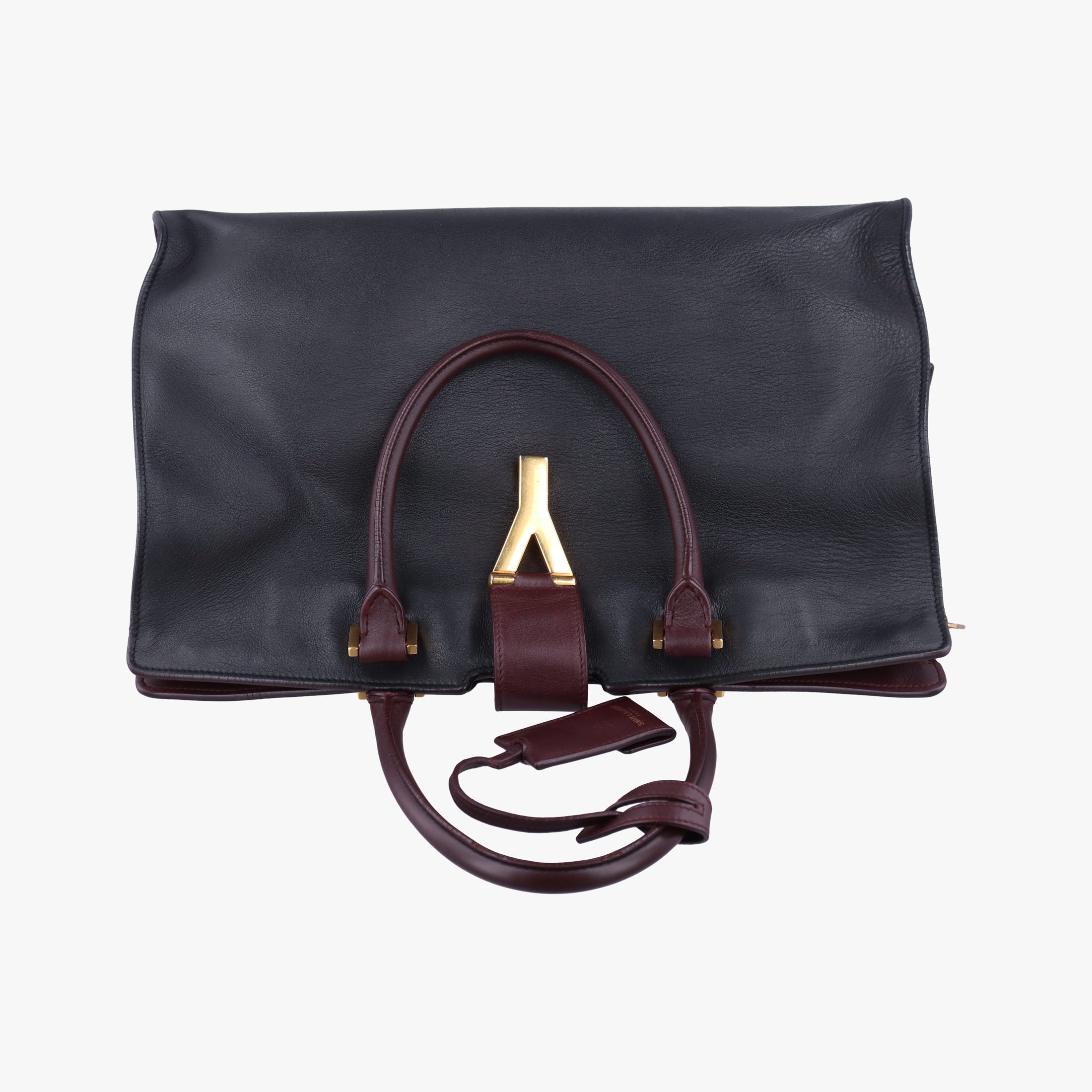 Vintage Yves Saint Laurent Y Ligne Petit Cabas Black×burgundy Leather 311208 handbag | stylenewstar