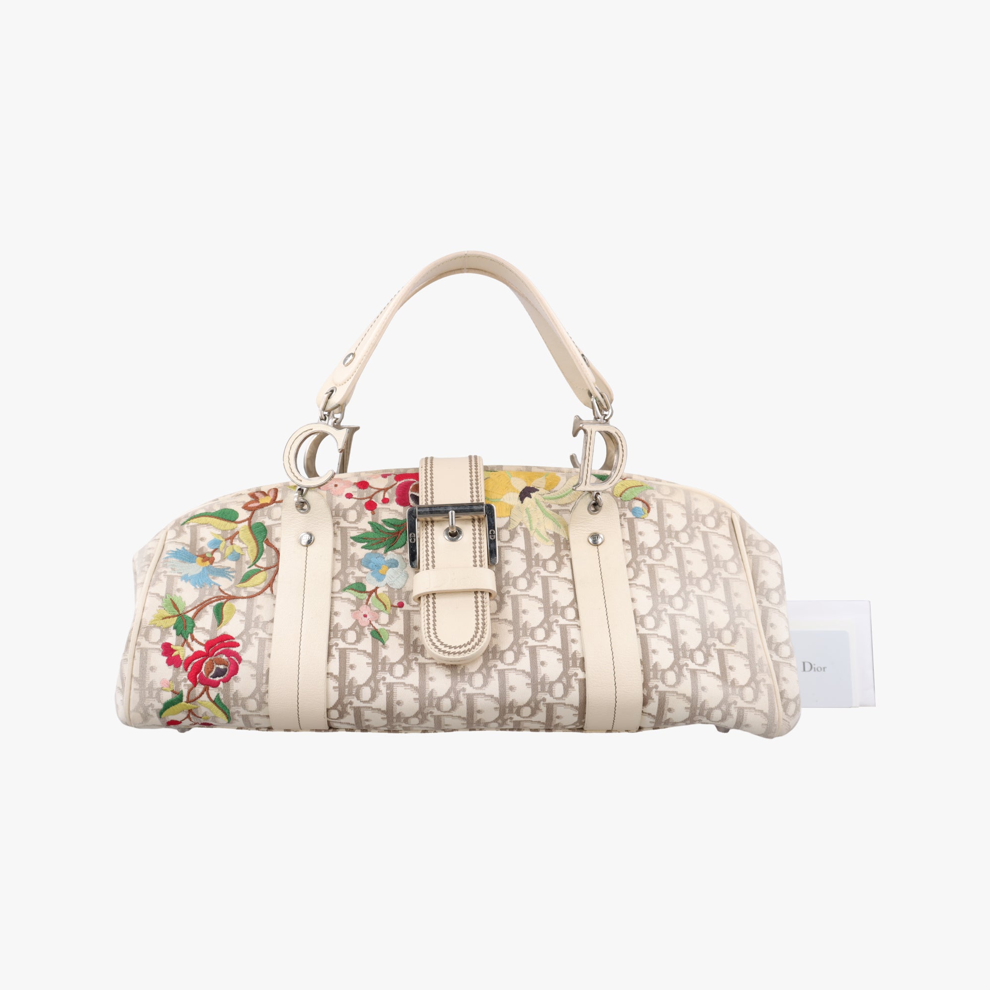 Pre-owned Christian Dior Oblique Floral Trotter White x Beige x Multicolor Canvas × Leather  handbag | stylenewstar