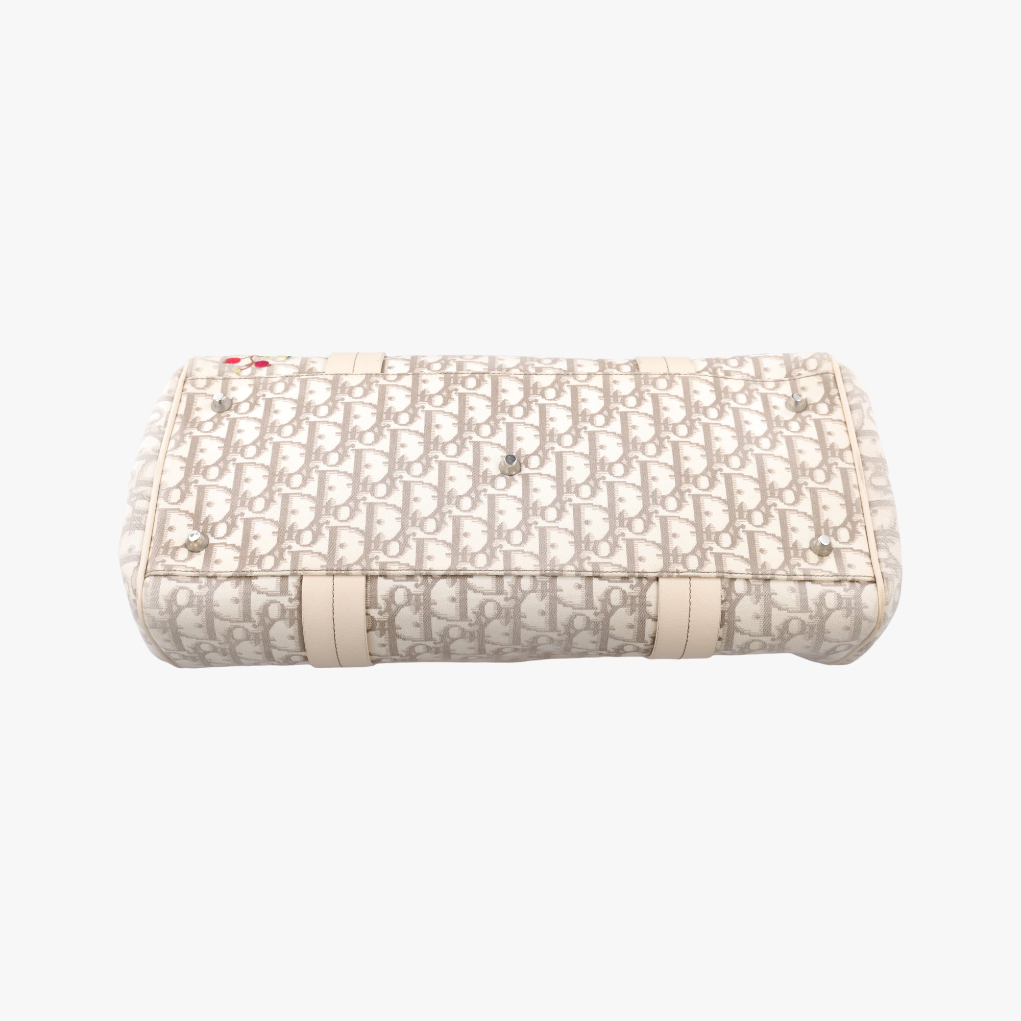 Pre-owned Christian Dior Oblique Floral Trotter White x Beige x Multicolor Canvas × Leather  handbag | stylenewstar