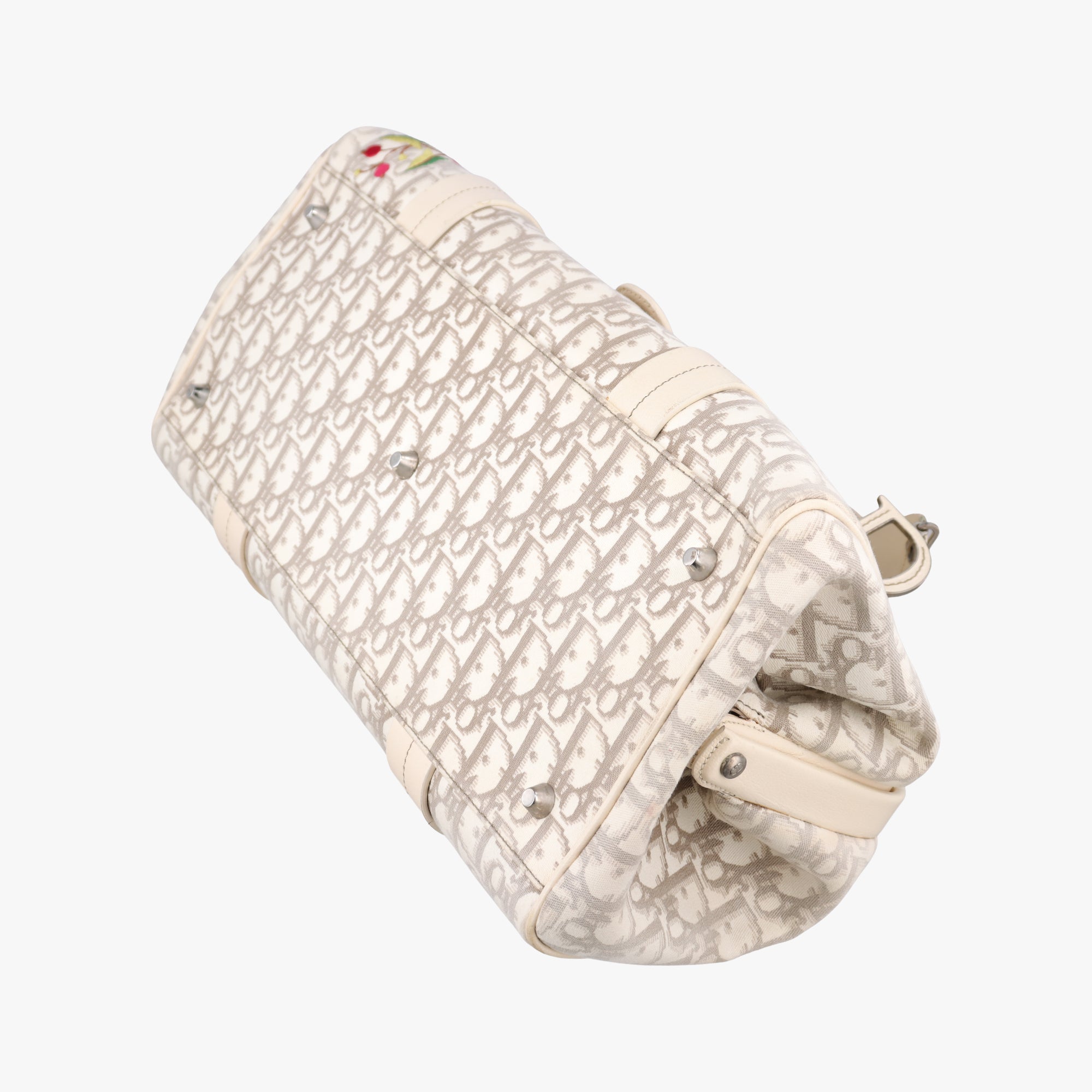 Pre-owned Christian Dior Oblique Floral Trotter White x Beige x Multicolor Canvas × Leather  handbag | stylenewstar