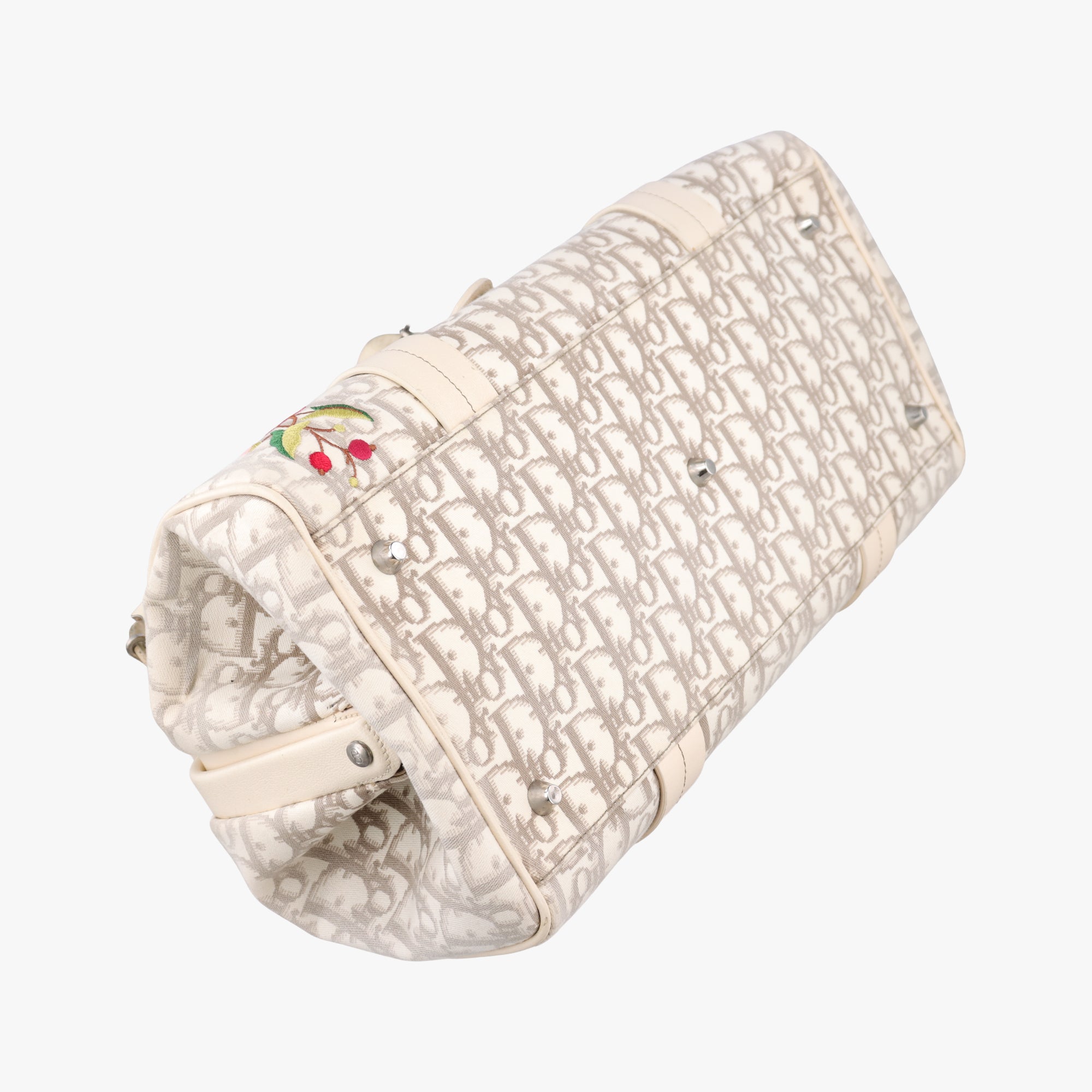 Pre-owned Christian Dior Oblique Floral Trotter White x Beige x Multicolor Canvas × Leather  handbag | stylenewstar