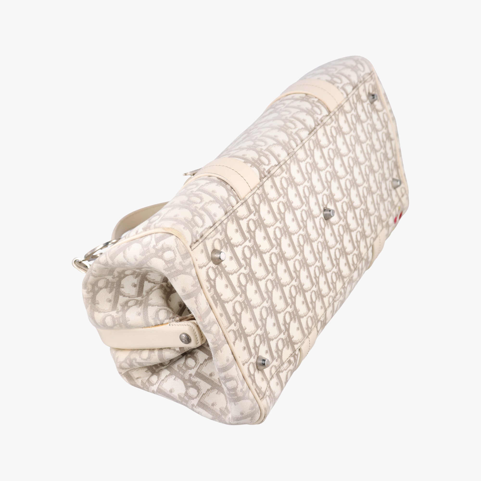 Pre-owned Christian Dior Oblique Floral Trotter White x Beige x Multicolor Canvas × Leather  handbag | stylenewstar