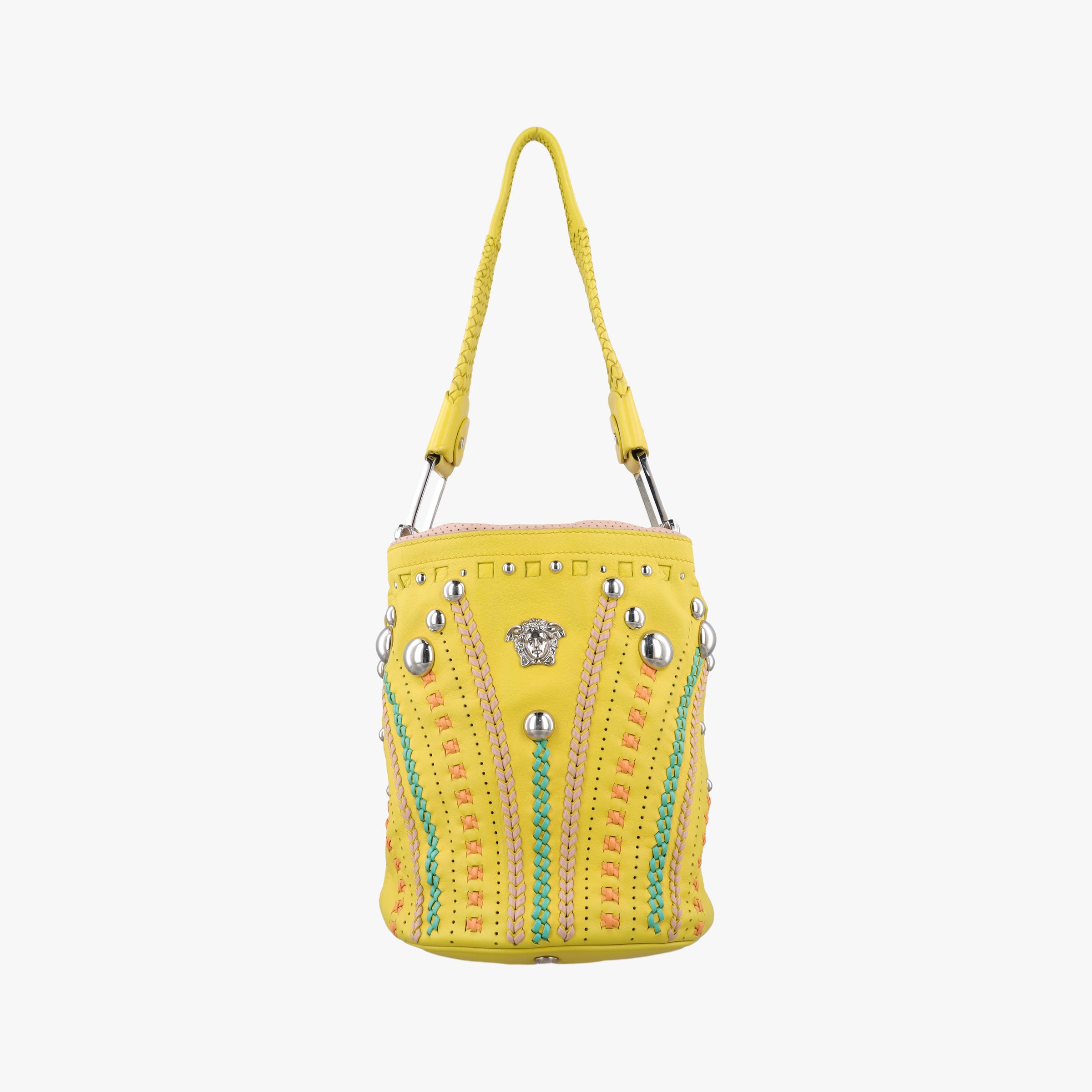 Vintage VERSACE Medusa yellow×Multicolour leather  handbag | stylenewstar