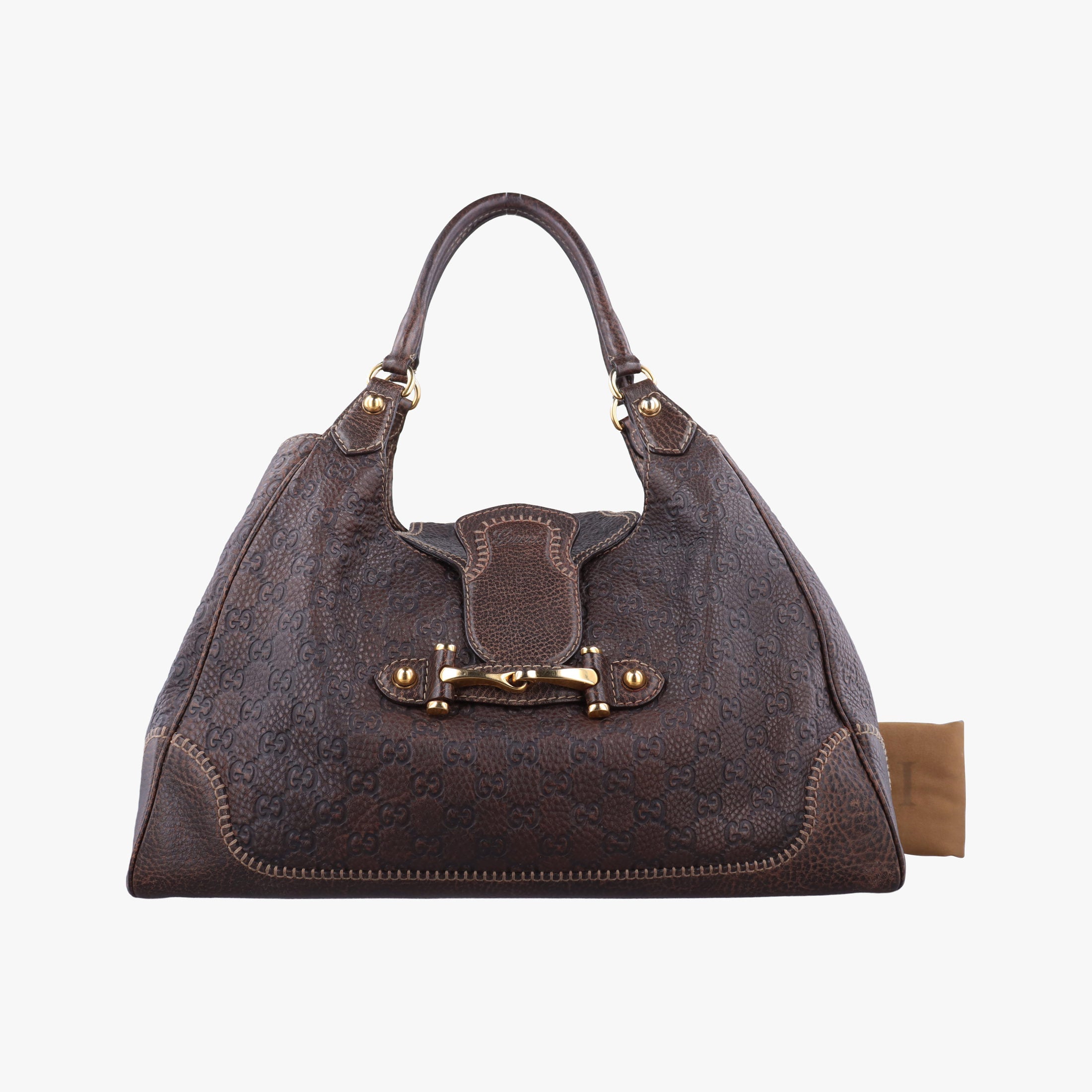 Pre-owned Gucci Guccissima New Pelham horsebit Brown Leather  shoulderbag | stylenewstar