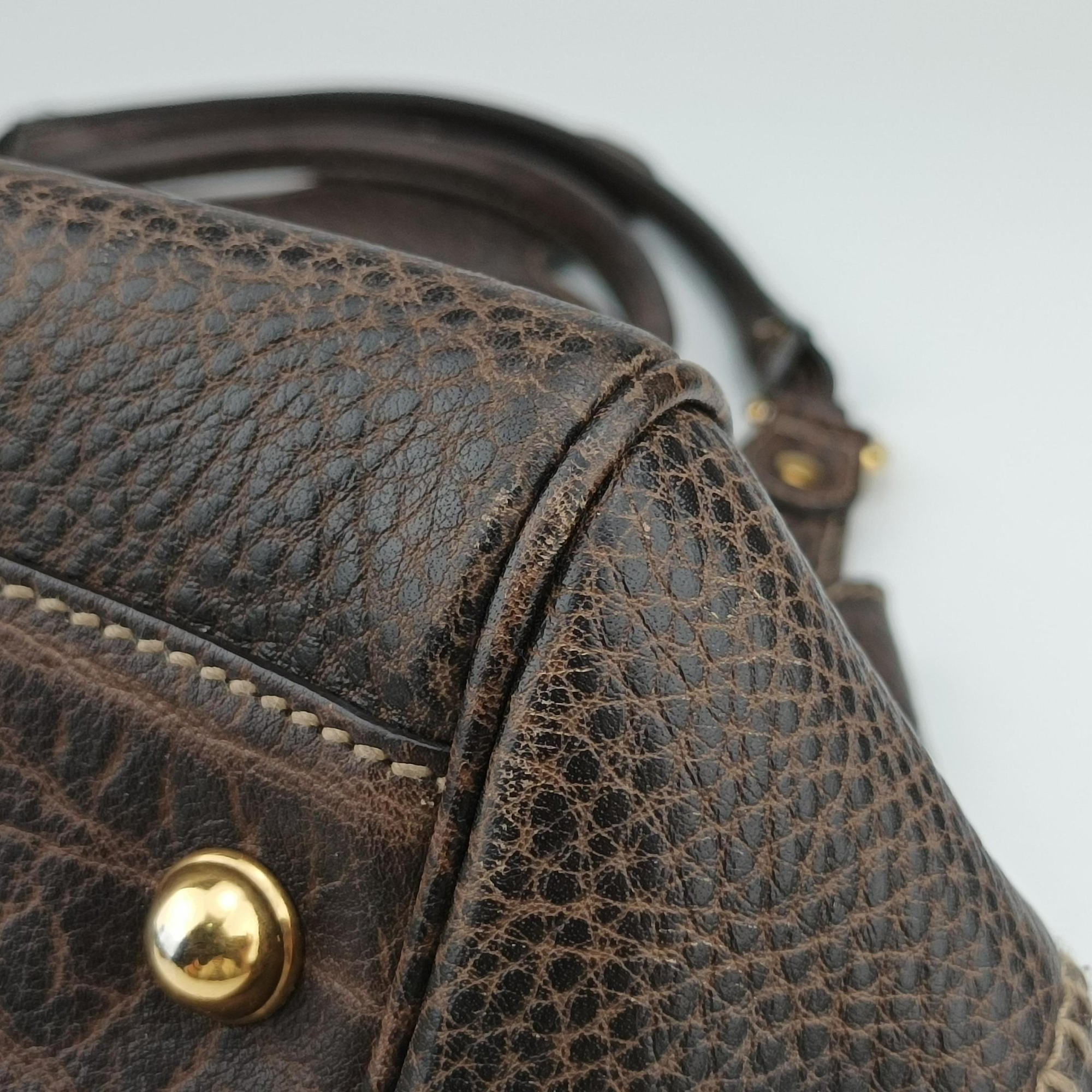 Pre-owned Gucci Guccissima New Pelham horsebit Brown Leather  shoulderbag | stylenewstar