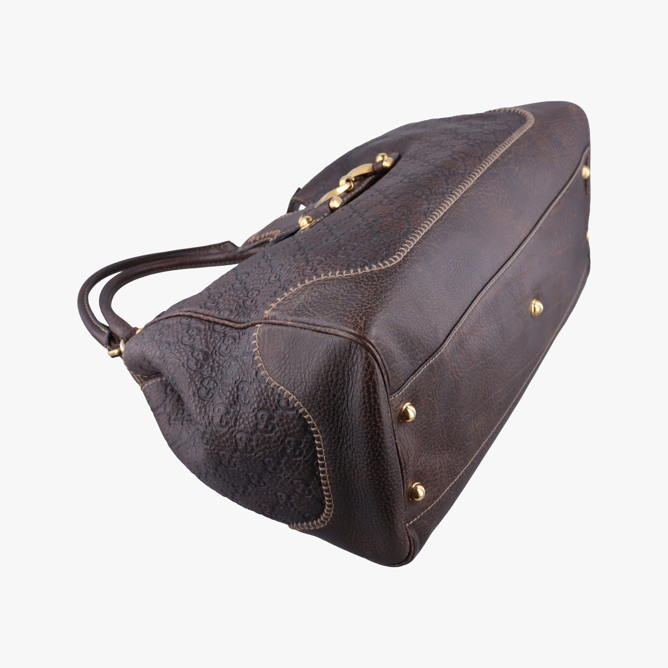 Pre-owned Gucci Guccissima New Pelham horsebit Brown Leather  shoulderbag | stylenewstar