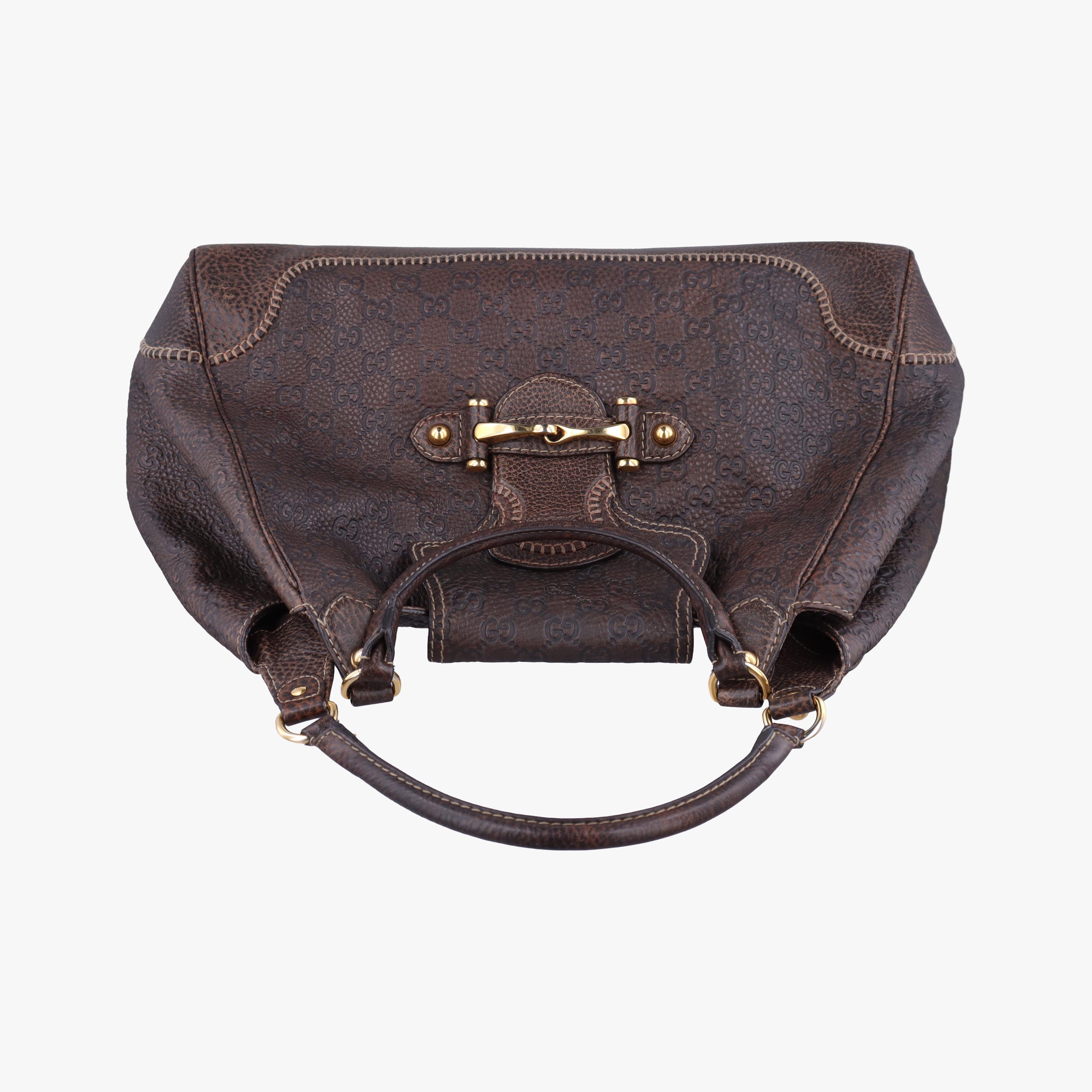 Pre-owned Gucci Guccissima New Pelham horsebit Brown Leather  shoulderbag | stylenewstar