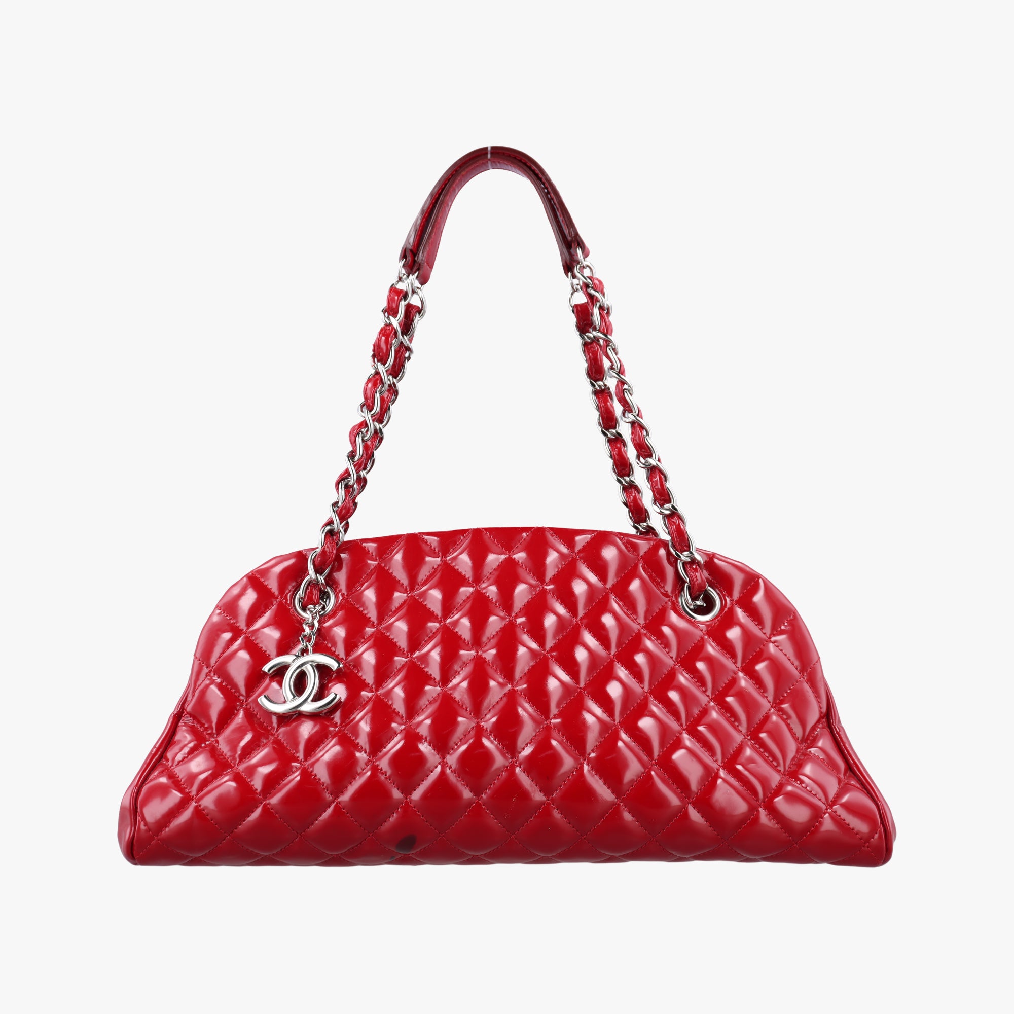 Pre-owned Chanel Mademoiselle Bowling Red Patent A50557 shoulderbag | stylenewstar
