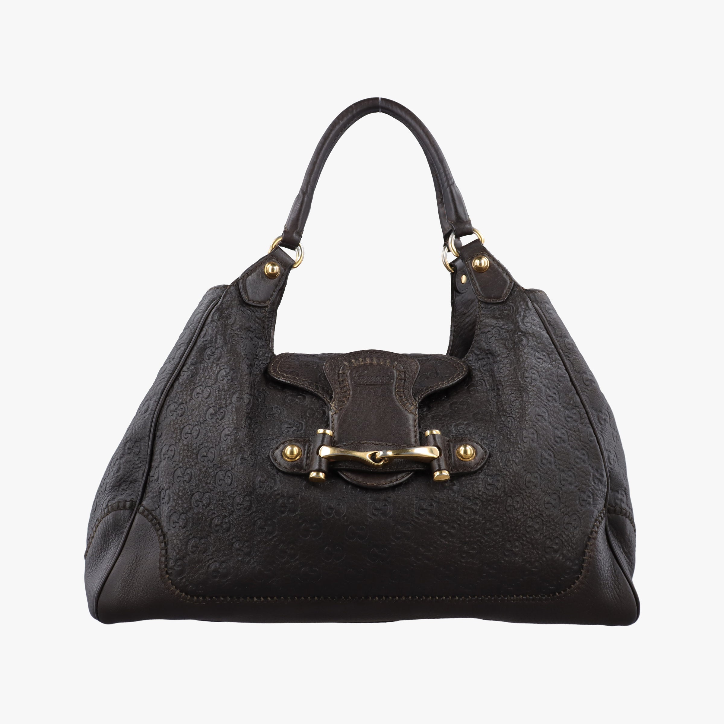 Pre-owned Gucci Guccissima New Pelham horsebit Brown leather 223958 shoulderbag | stylenewstar