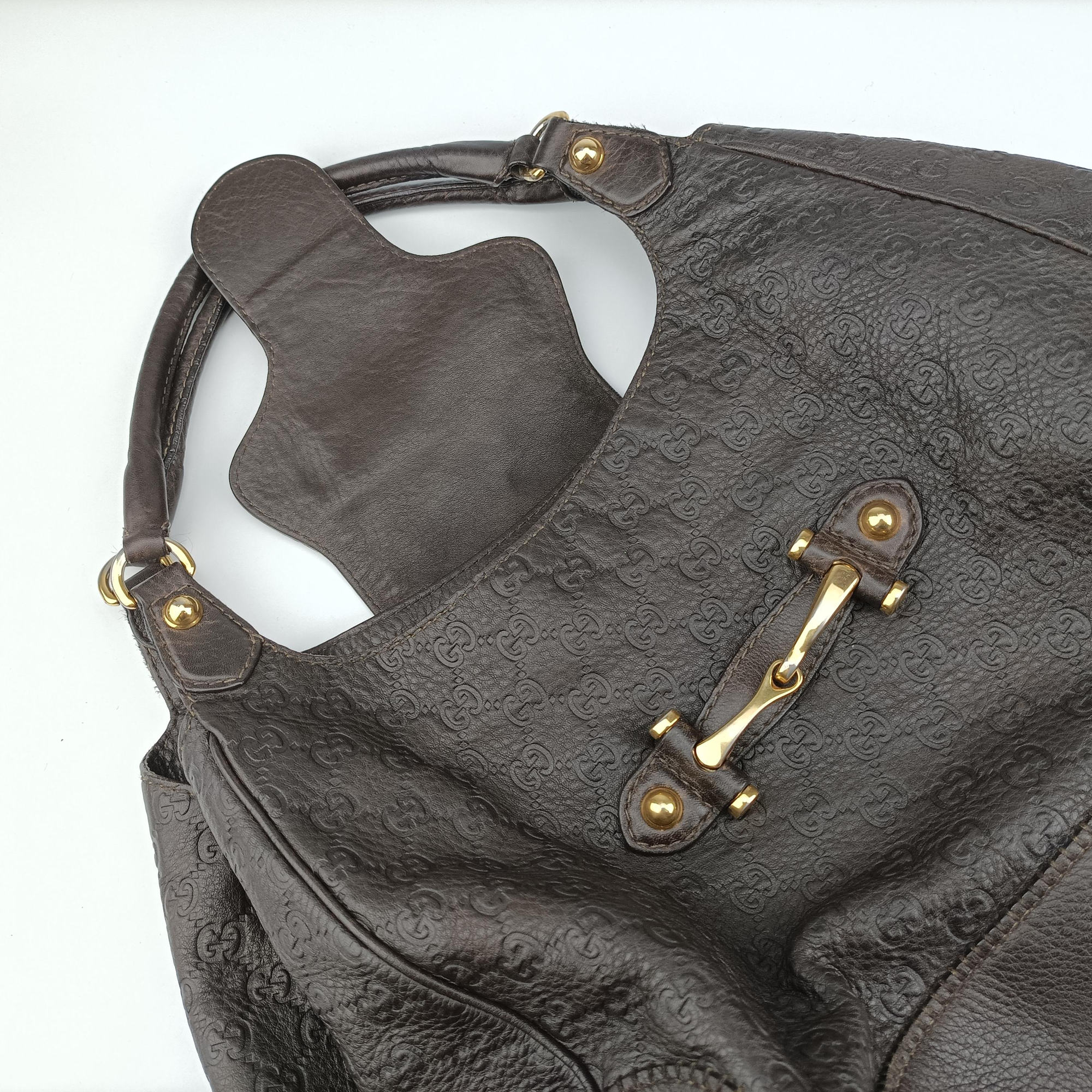 Pre-owned Gucci Guccissima New Pelham horsebit Brown leather 223958 shoulderbag | stylenewstar