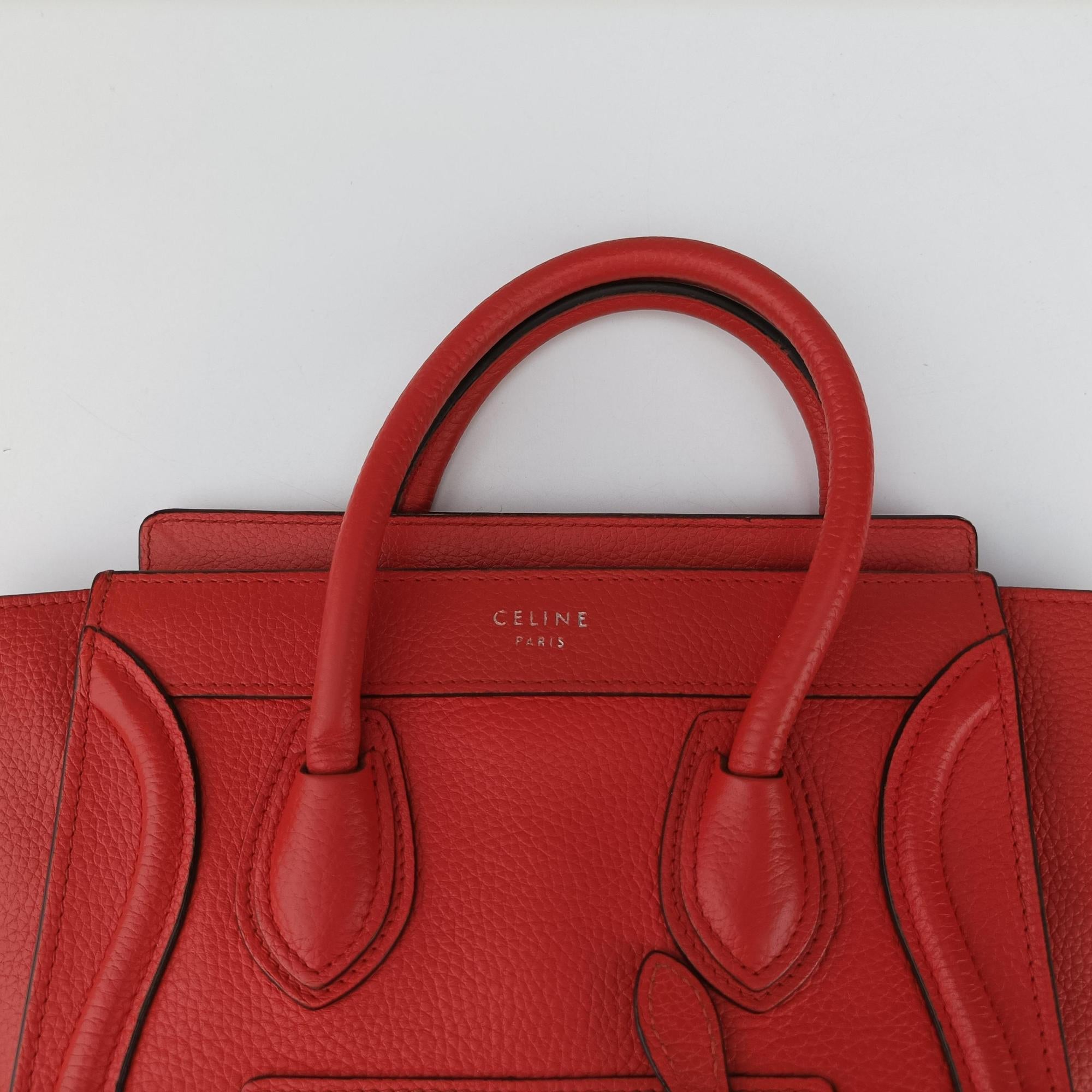 Vintage Celine luggage nano shopper Red leather  shoulderbag | stylenewstar