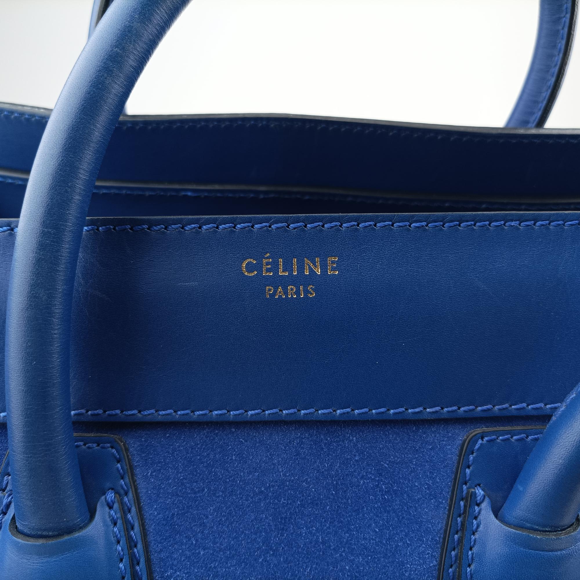 Vintage Celine Luggage Mini Shopper Blue Leather×suede  handbag | stylenewstar