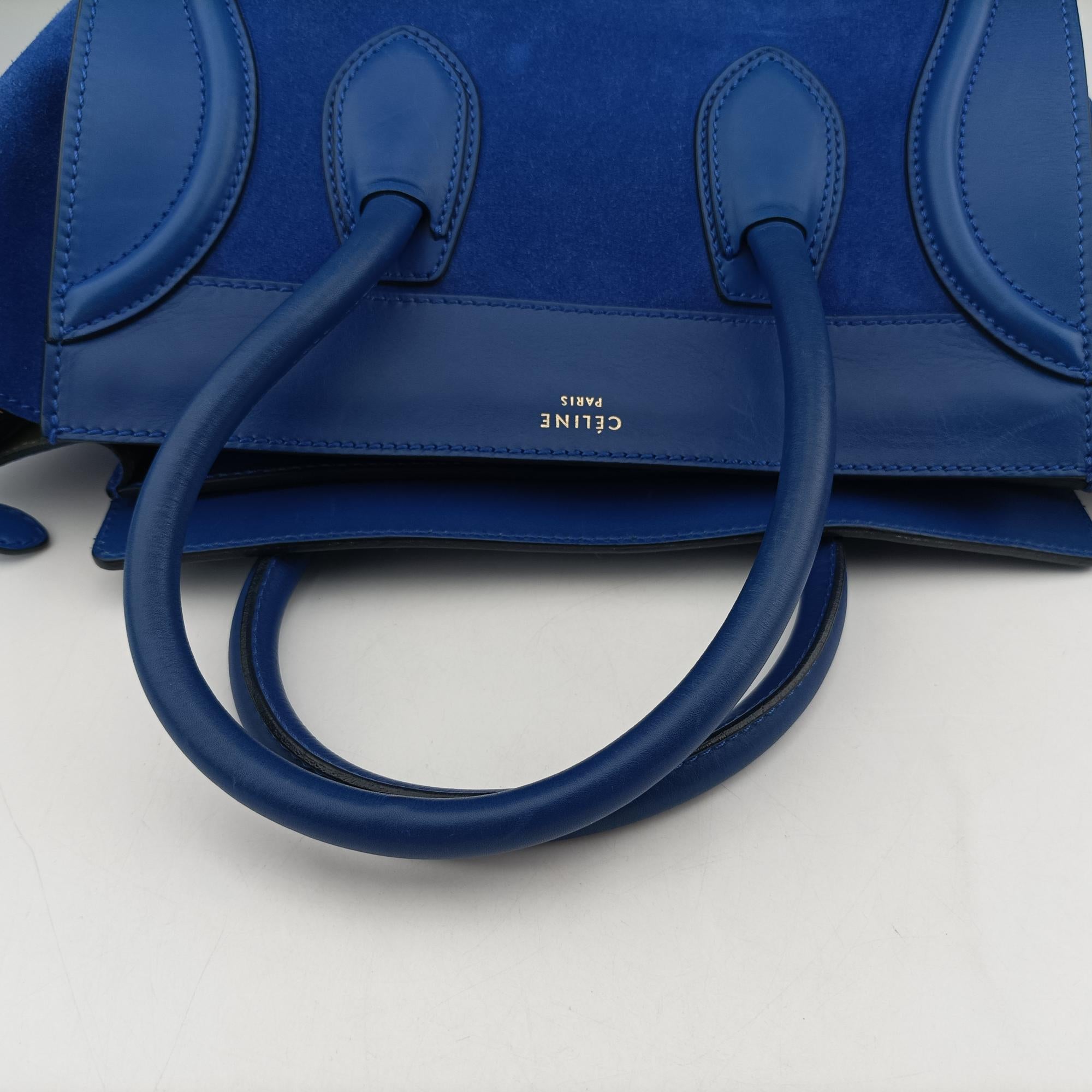 Vintage Celine Luggage Mini Shopper Blue Leather×suede  handbag | stylenewstar