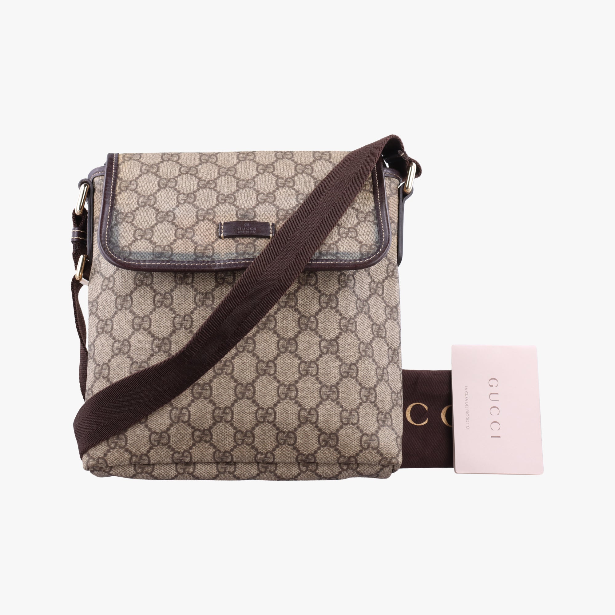 Pre-owned Gucci GG Plus GG Supreme Beige x Brown PVC coated canvas  shoulderbag | stylenewstar