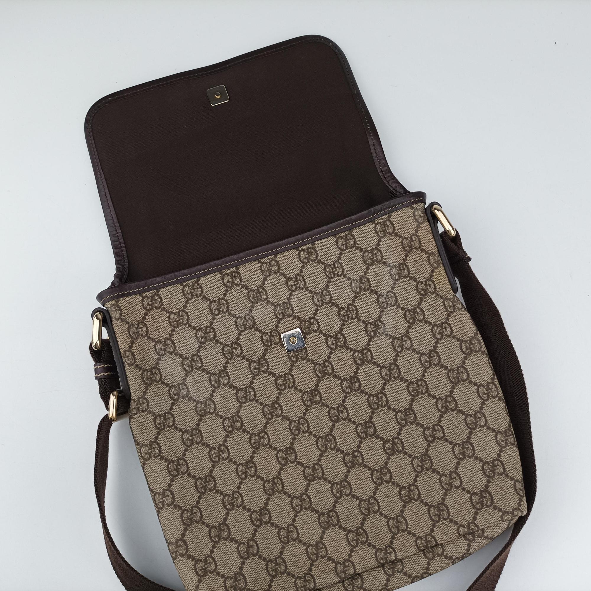 Pre-owned Gucci GG Plus GG Supreme Beige x Brown PVC coated canvas  shoulderbag | stylenewstar