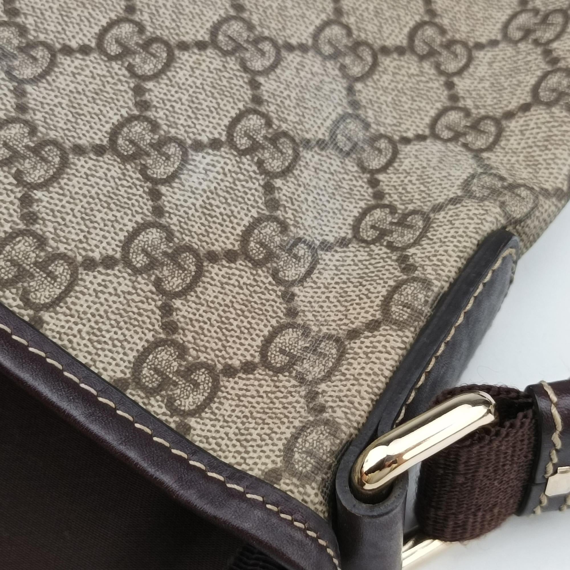 Pre-owned Gucci GG Plus GG Supreme Beige x Brown PVC coated canvas  shoulderbag | stylenewstar