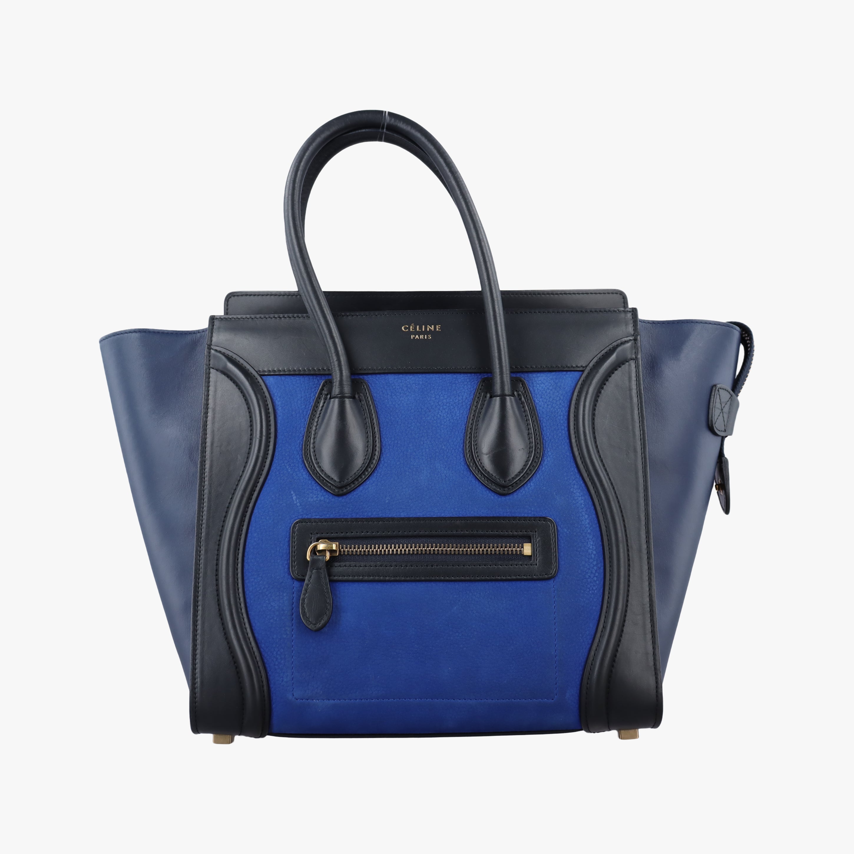 Pre-owned Celine Luggage Micro shopper Blue×black Suede ×Leather  handbag | stylenewstar