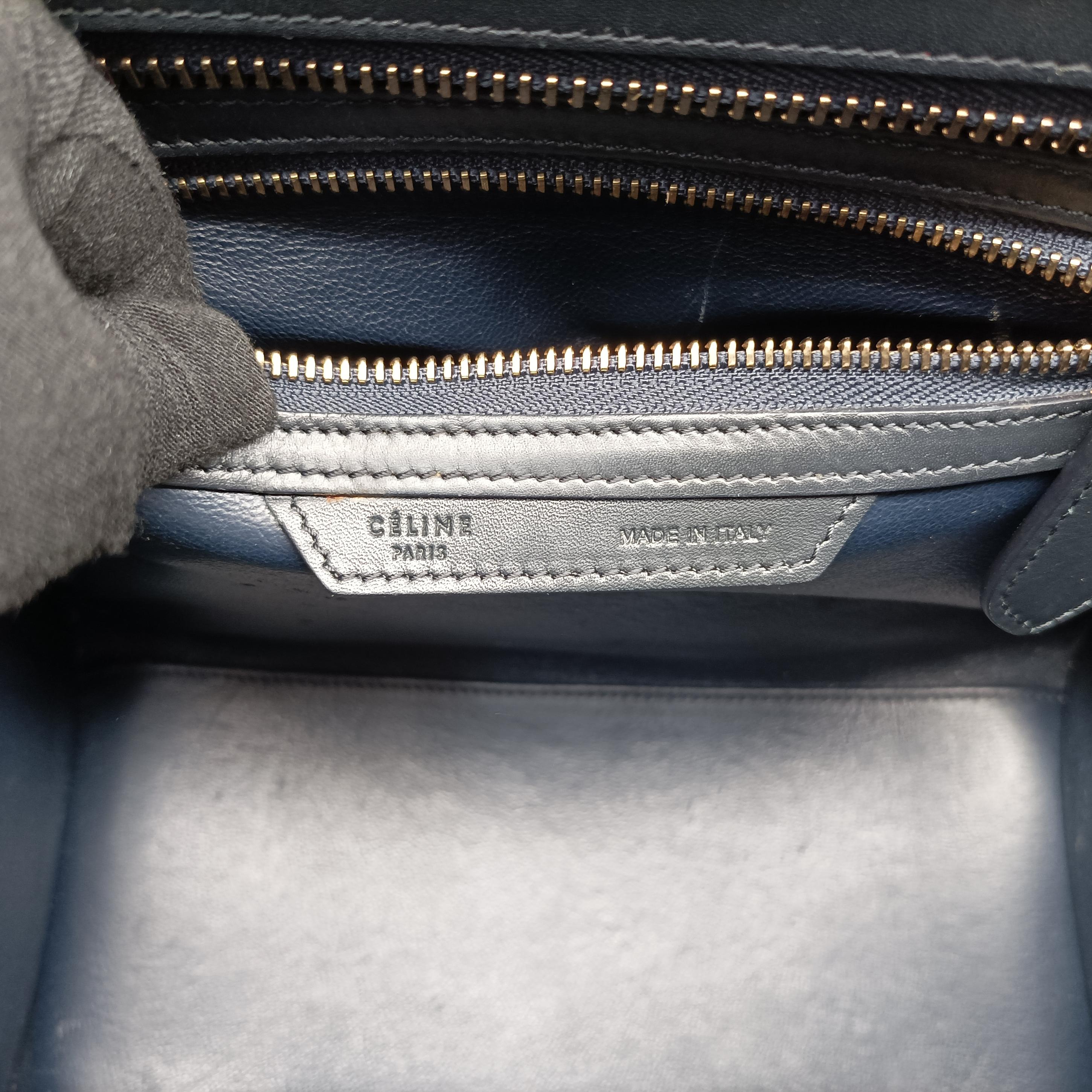 Pre-owned Celine Luggage Micro shopper Blue×black Suede ×Leather  handbag | stylenewstar