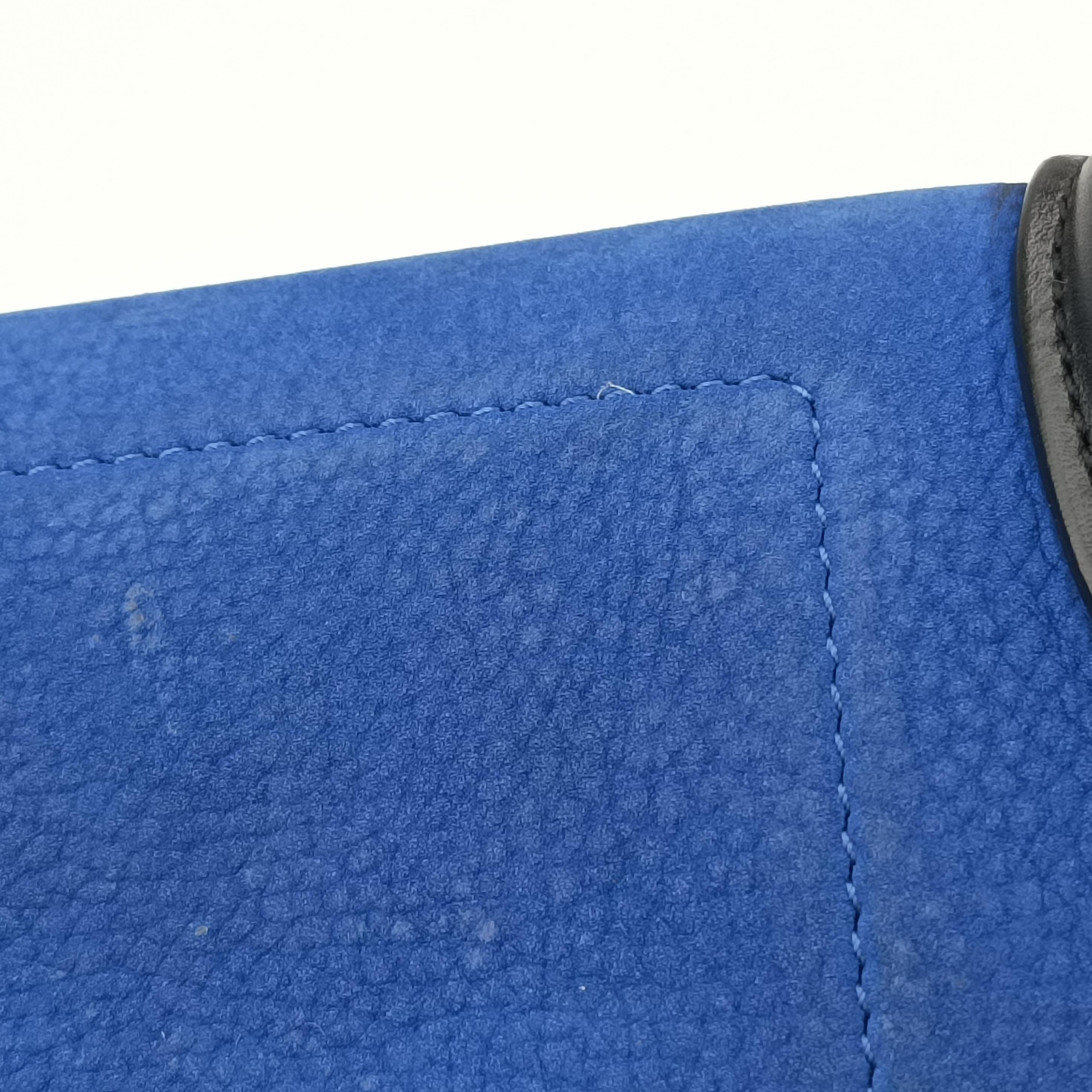 Pre-owned Celine Luggage Micro shopper Blue×black Suede ×Leather  handbag | stylenewstar