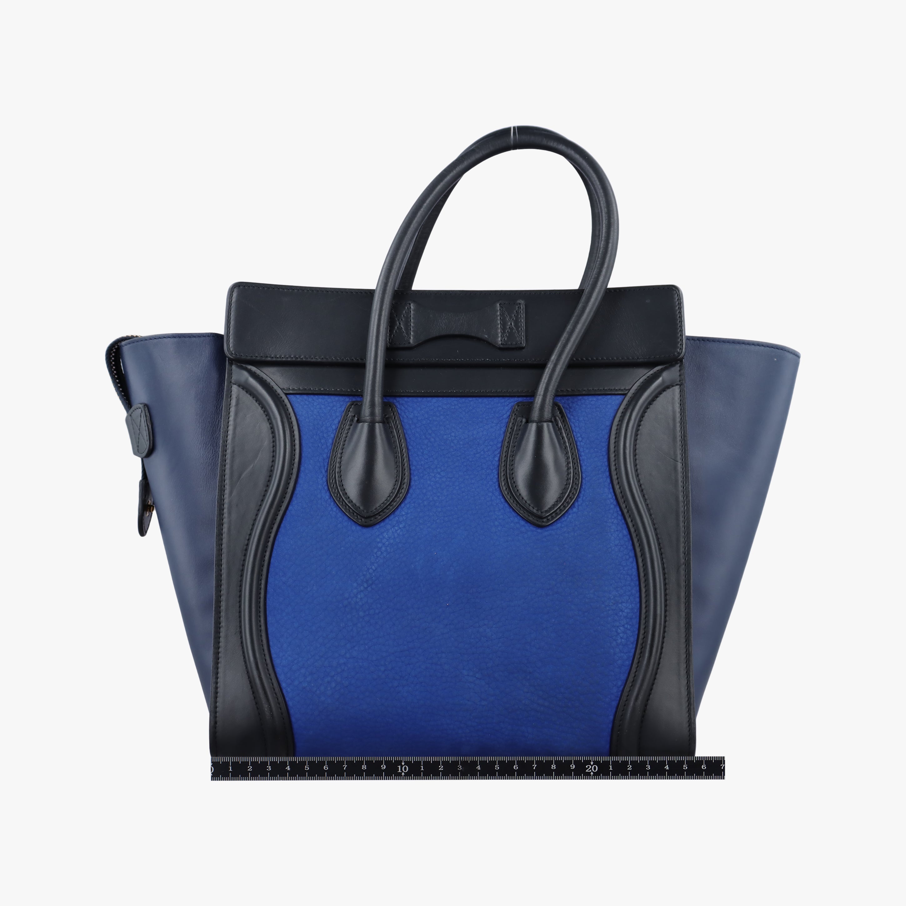 Pre-owned Celine Luggage Micro shopper Blue×black Suede ×Leather  handbag | stylenewstar