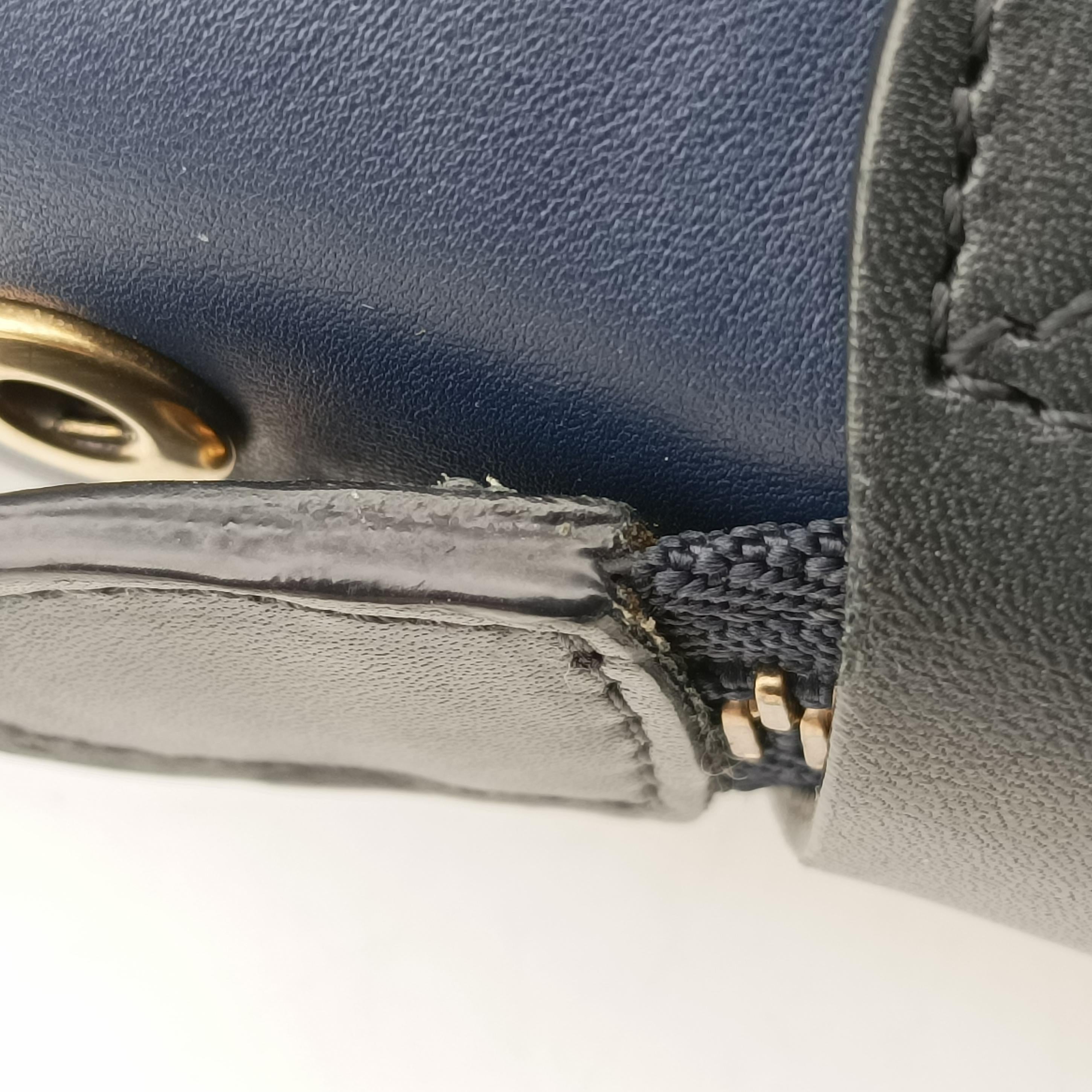 Pre-owned Celine Luggage Micro shopper Blue×black Suede ×Leather  handbag | stylenewstar