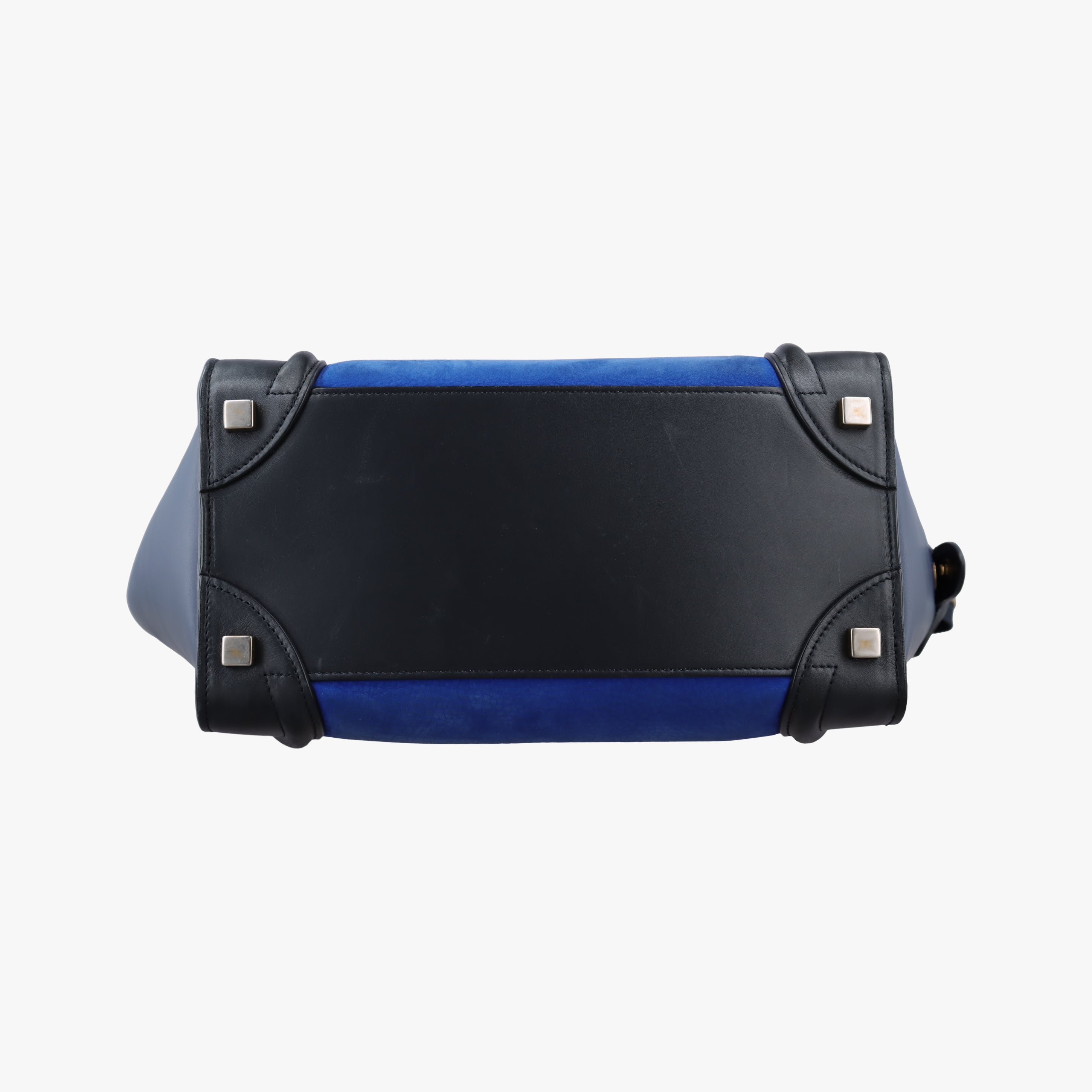 Pre-owned Celine Luggage Micro shopper Blue×black Suede ×Leather  handbag | stylenewstar