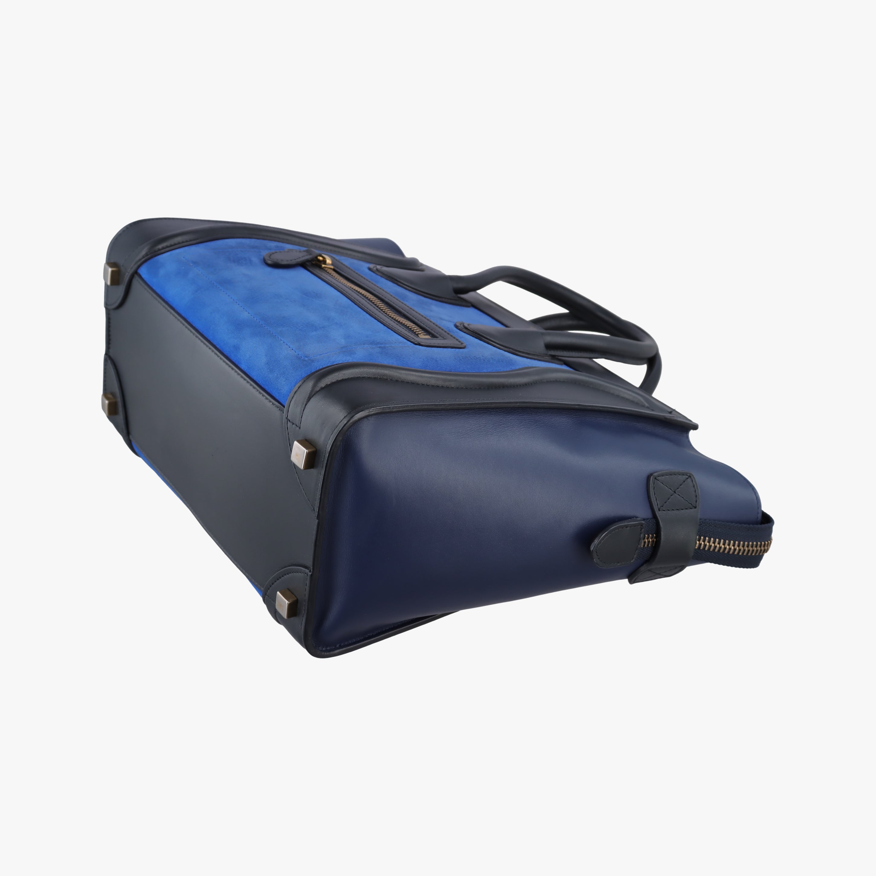 Pre-owned Celine Luggage Micro shopper Blue×black Suede ×Leather  handbag | stylenewstar
