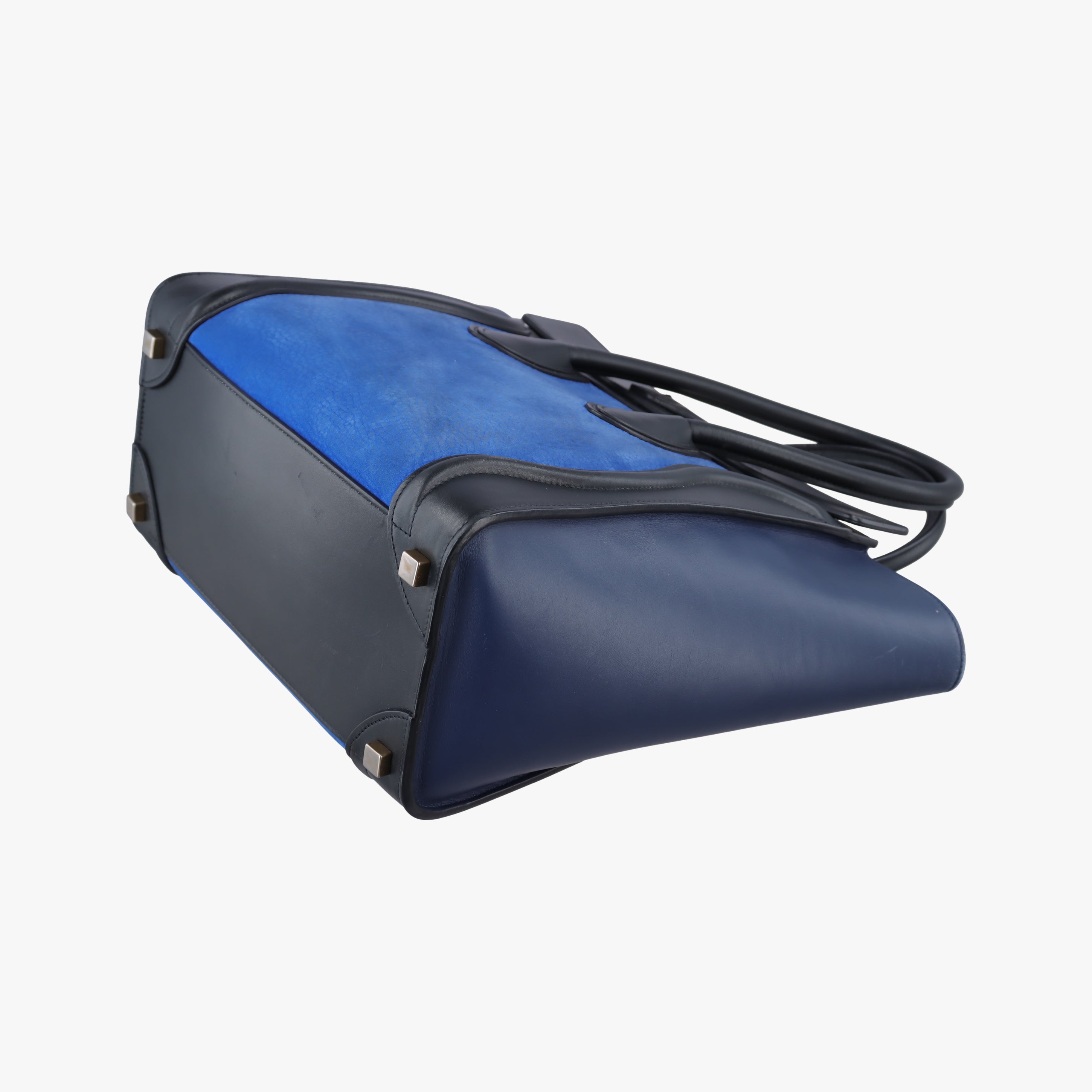 Pre-owned Celine Luggage Micro shopper Blue×black Suede ×Leather  handbag | stylenewstar