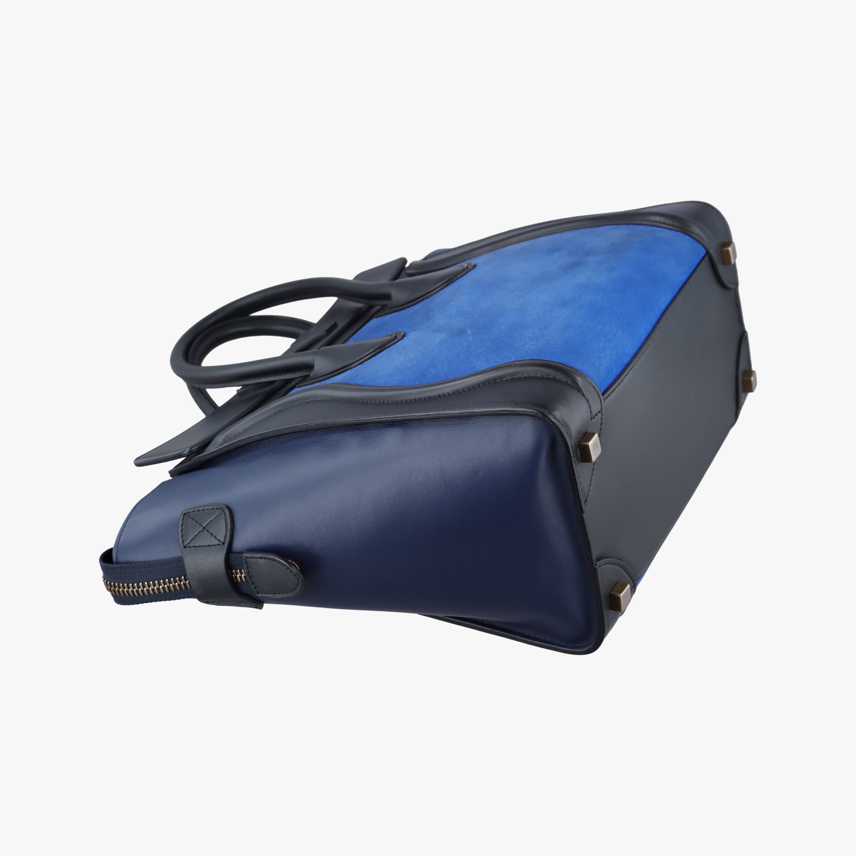 Pre-owned Celine Luggage Micro shopper Blue×black Suede ×Leather  handbag | stylenewstar