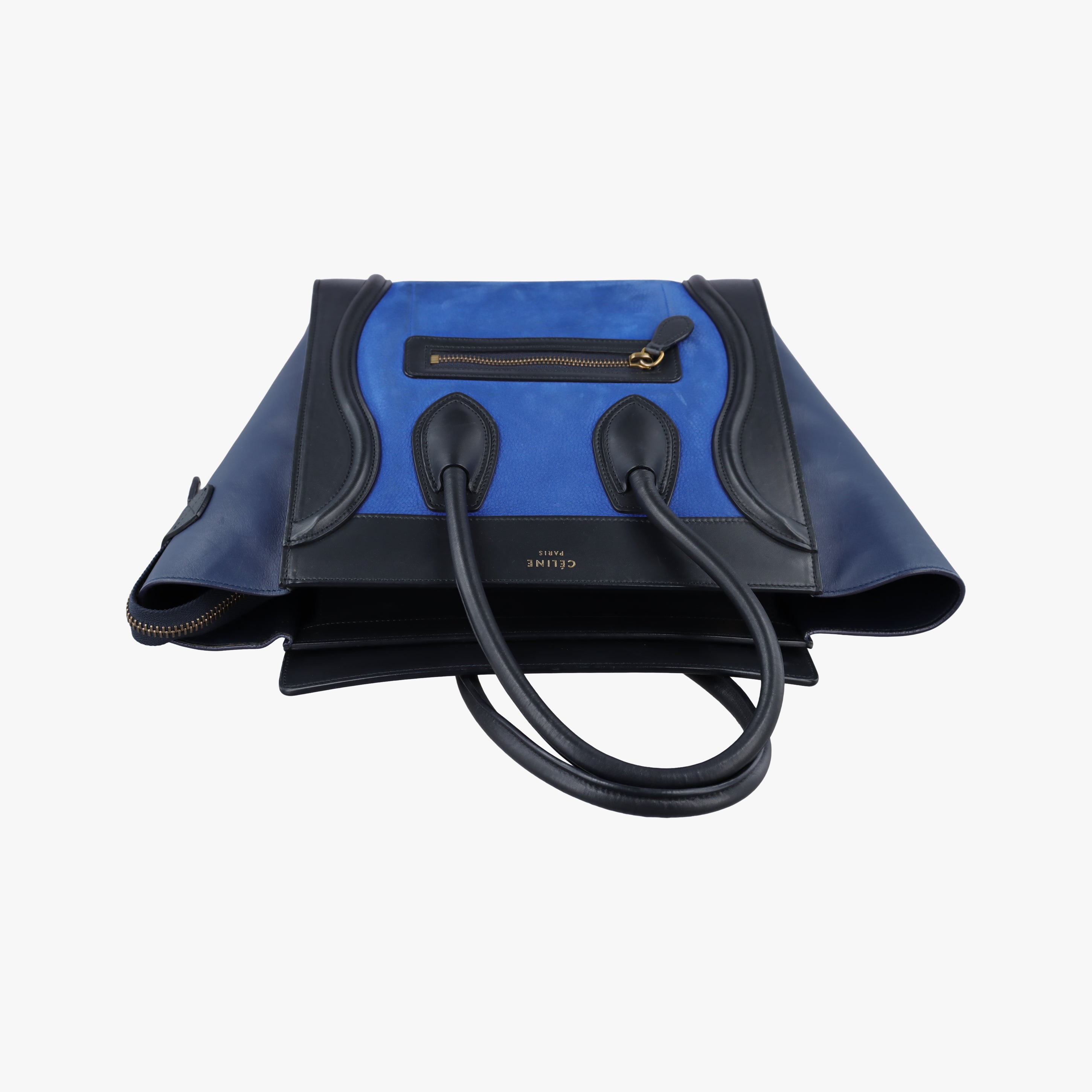 Pre-owned Celine Luggage Micro shopper Blue×black Suede ×Leather  handbag | stylenewstar