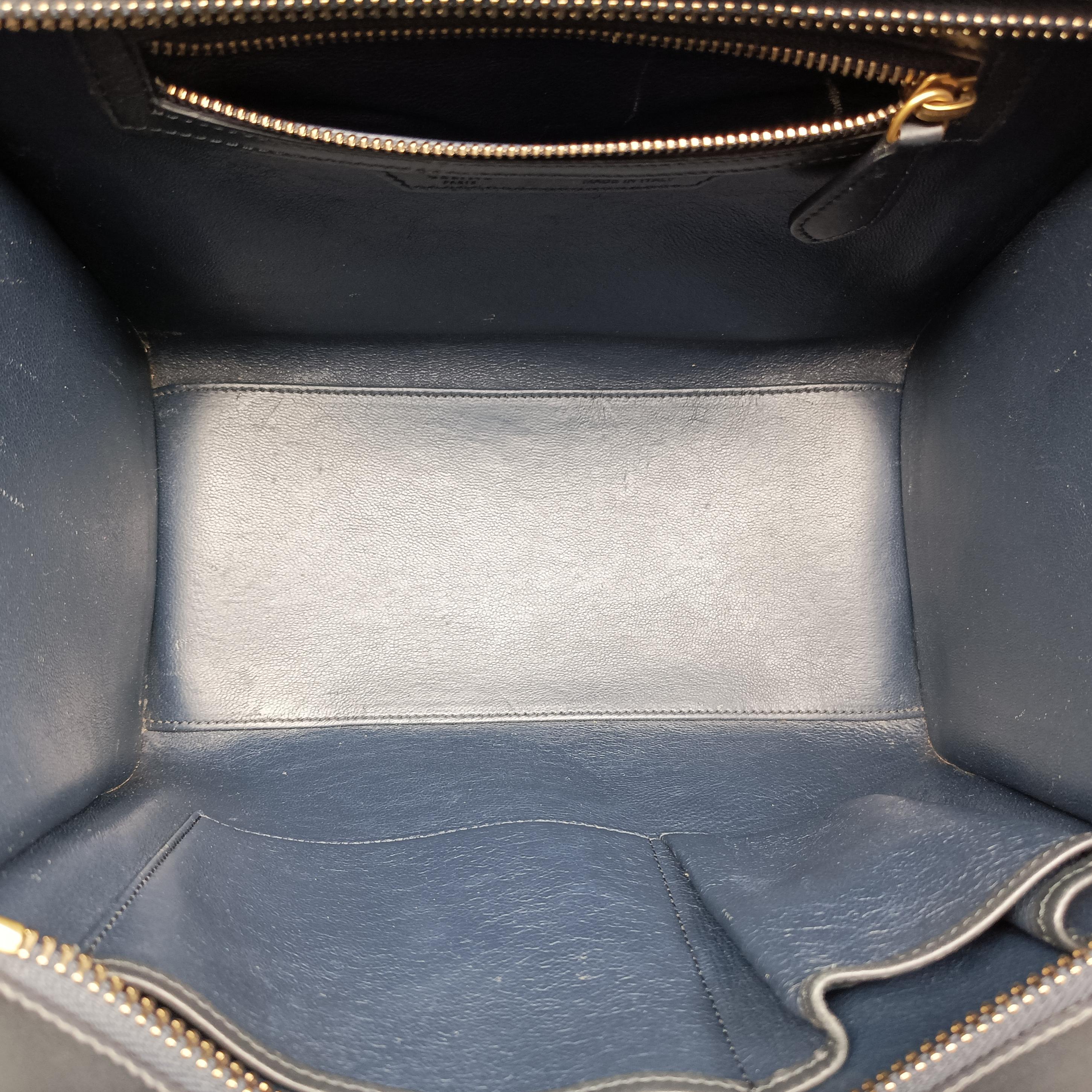 Pre-owned Celine Luggage Micro shopper Blue×black Suede ×Leather  handbag | stylenewstar
