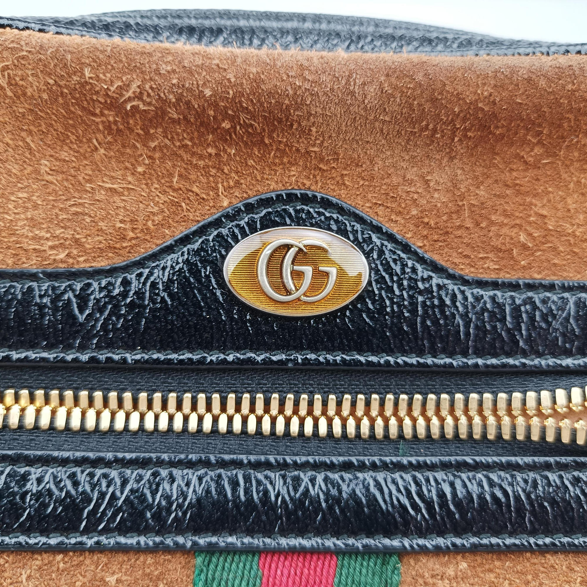 Pre-owned Gucci Ophidia Brown×black×multicolor Suede×leather 517076 bum bag/waist bag | stylenewstar