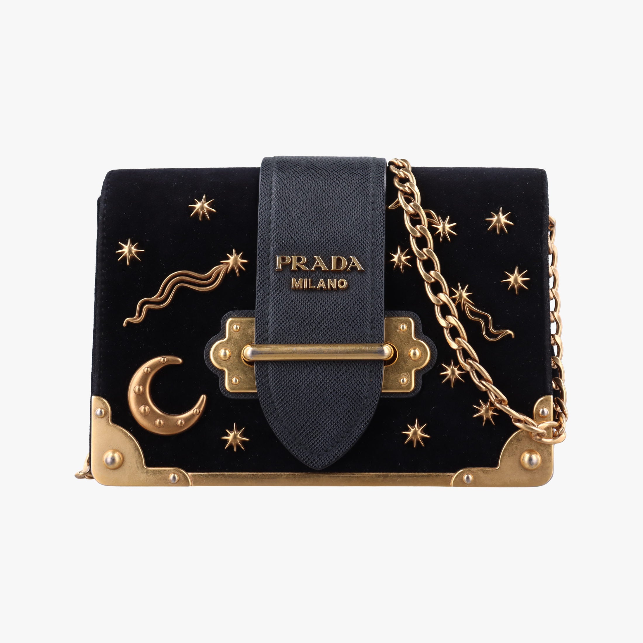 Pre-owned Prada City Astrology Cahier Black velvet×leather  shoulderbag | stylenewstar