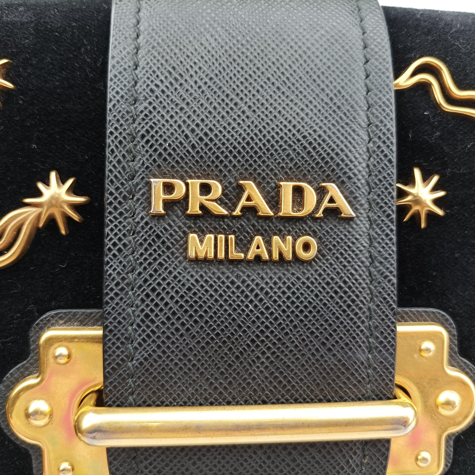 Pre-owned Prada City Astrology Cahier Black velvet×leather  shoulderbag | stylenewstar