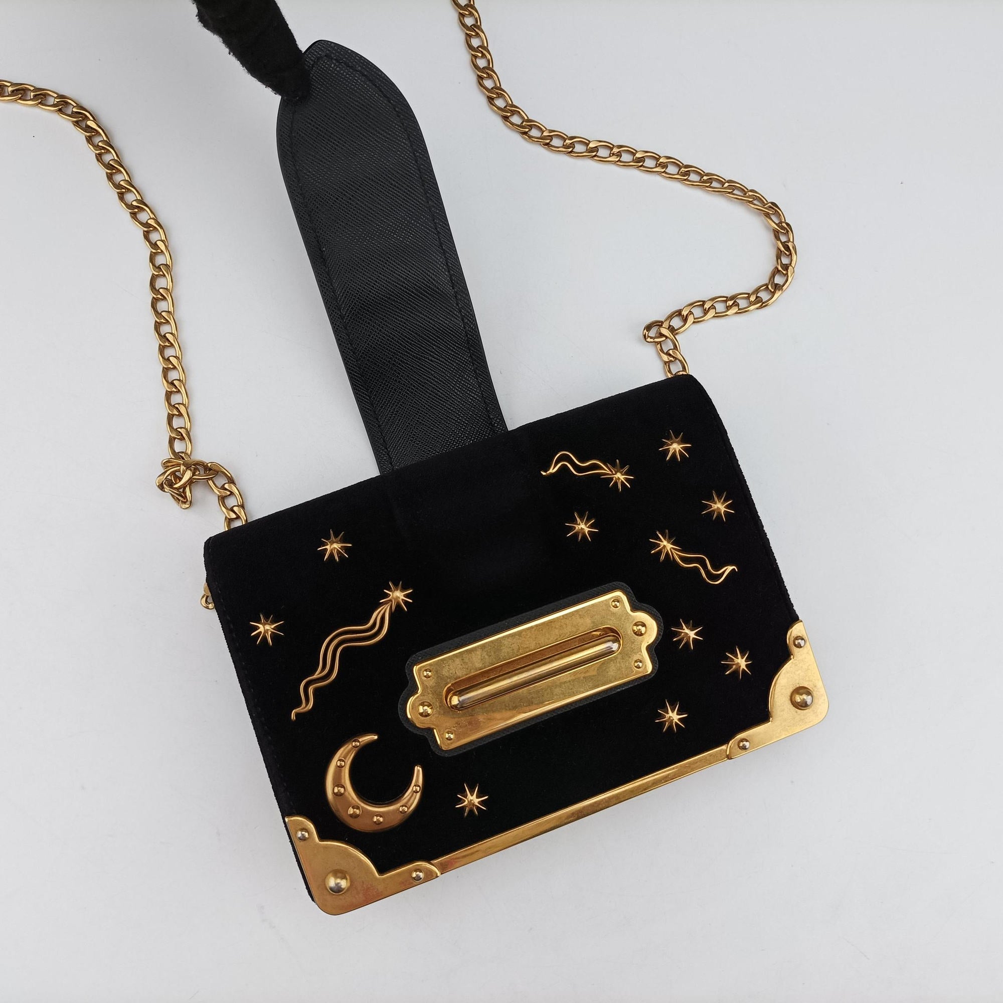 Pre-owned Prada City Astrology Cahier Black velvet×leather  shoulderbag | stylenewstar