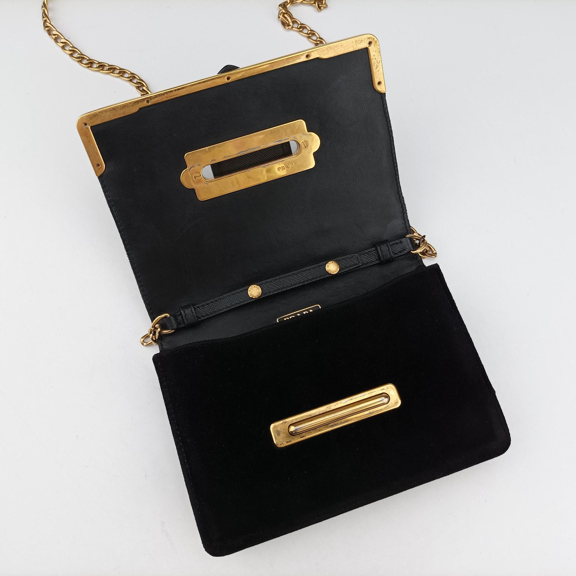 Pre-owned Prada City Astrology Cahier Black velvet×leather  shoulderbag | stylenewstar