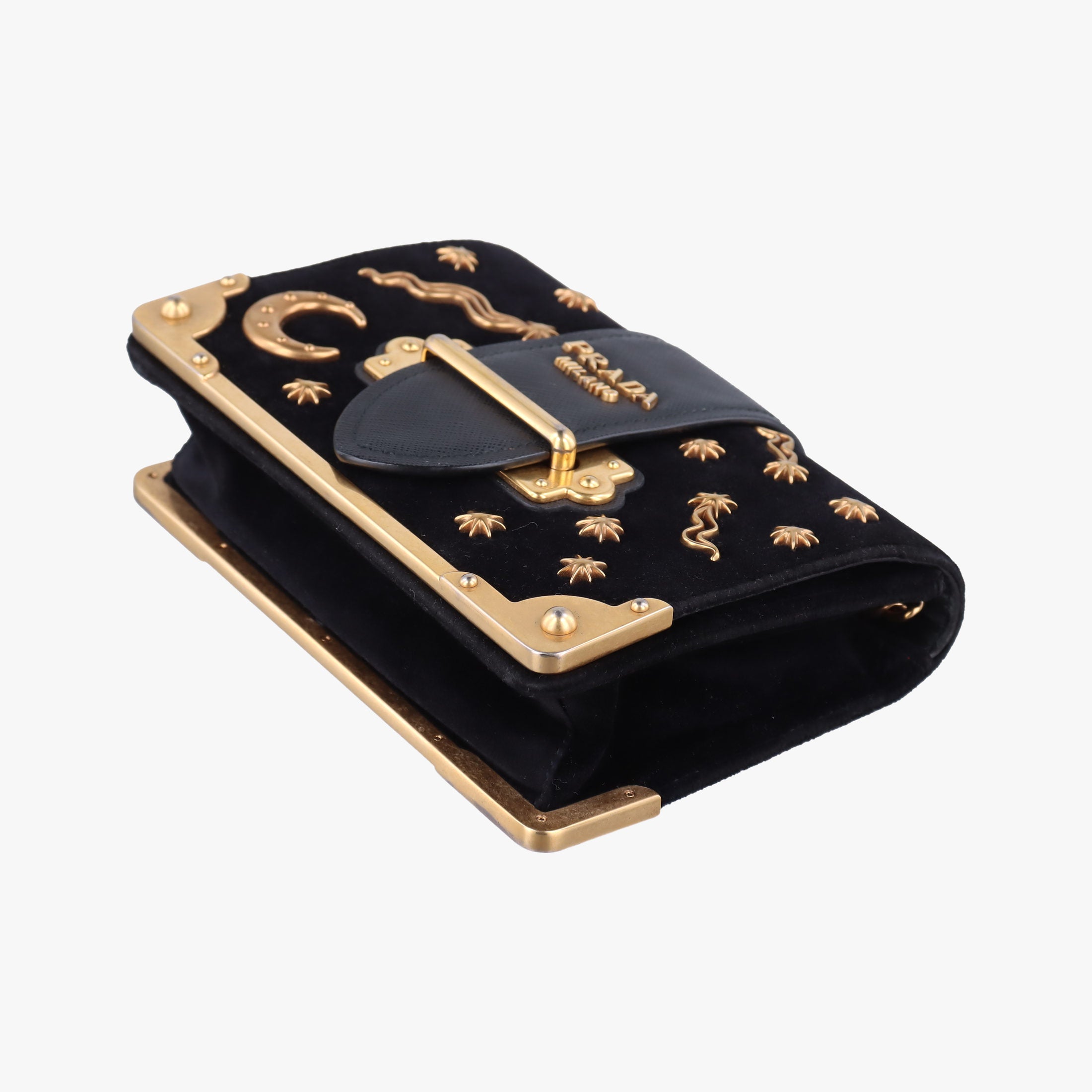 Pre-owned Prada City Astrology Cahier Black velvet×leather  shoulderbag | stylenewstar