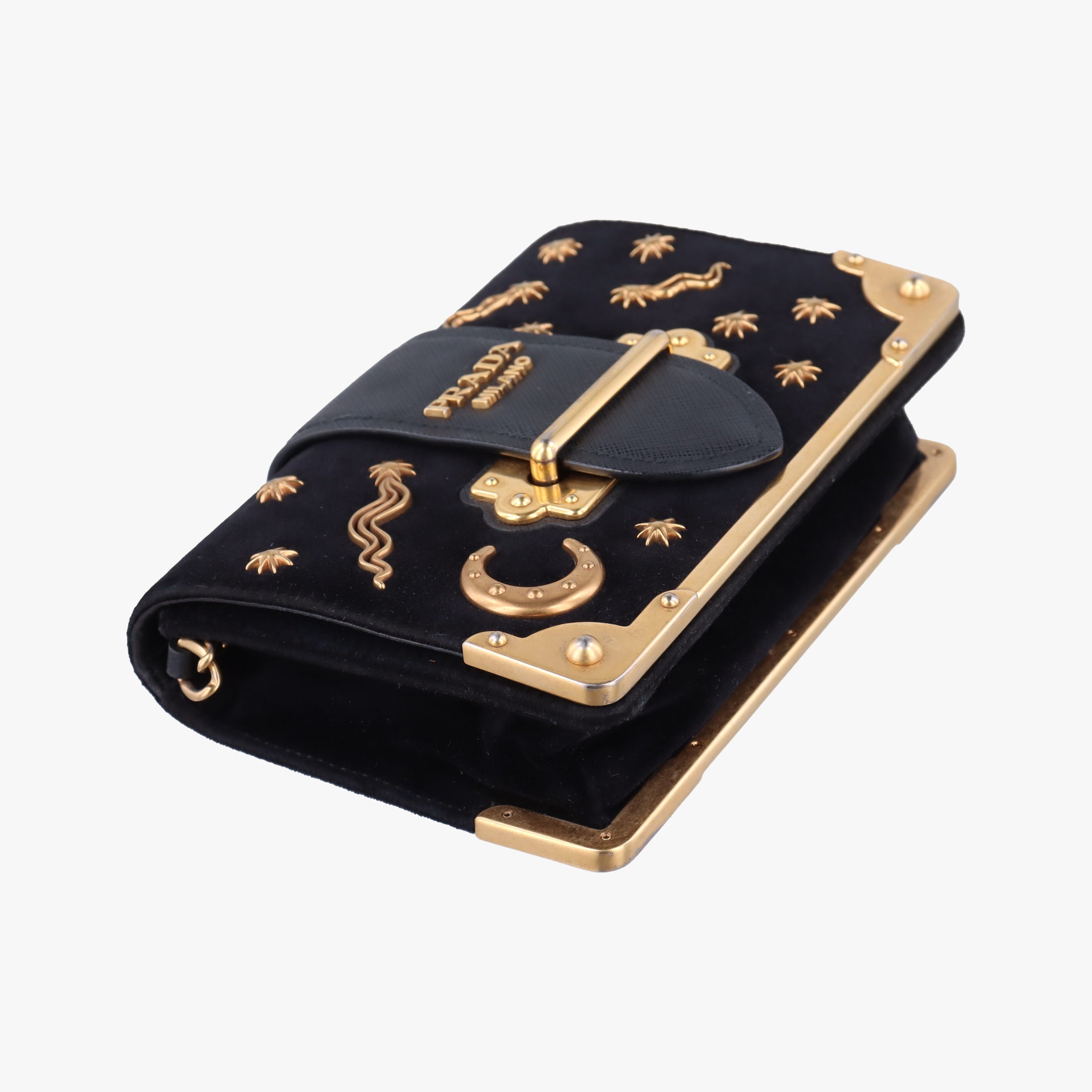 Pre-owned Prada City Astrology Cahier Black velvet×leather  shoulderbag | stylenewstar