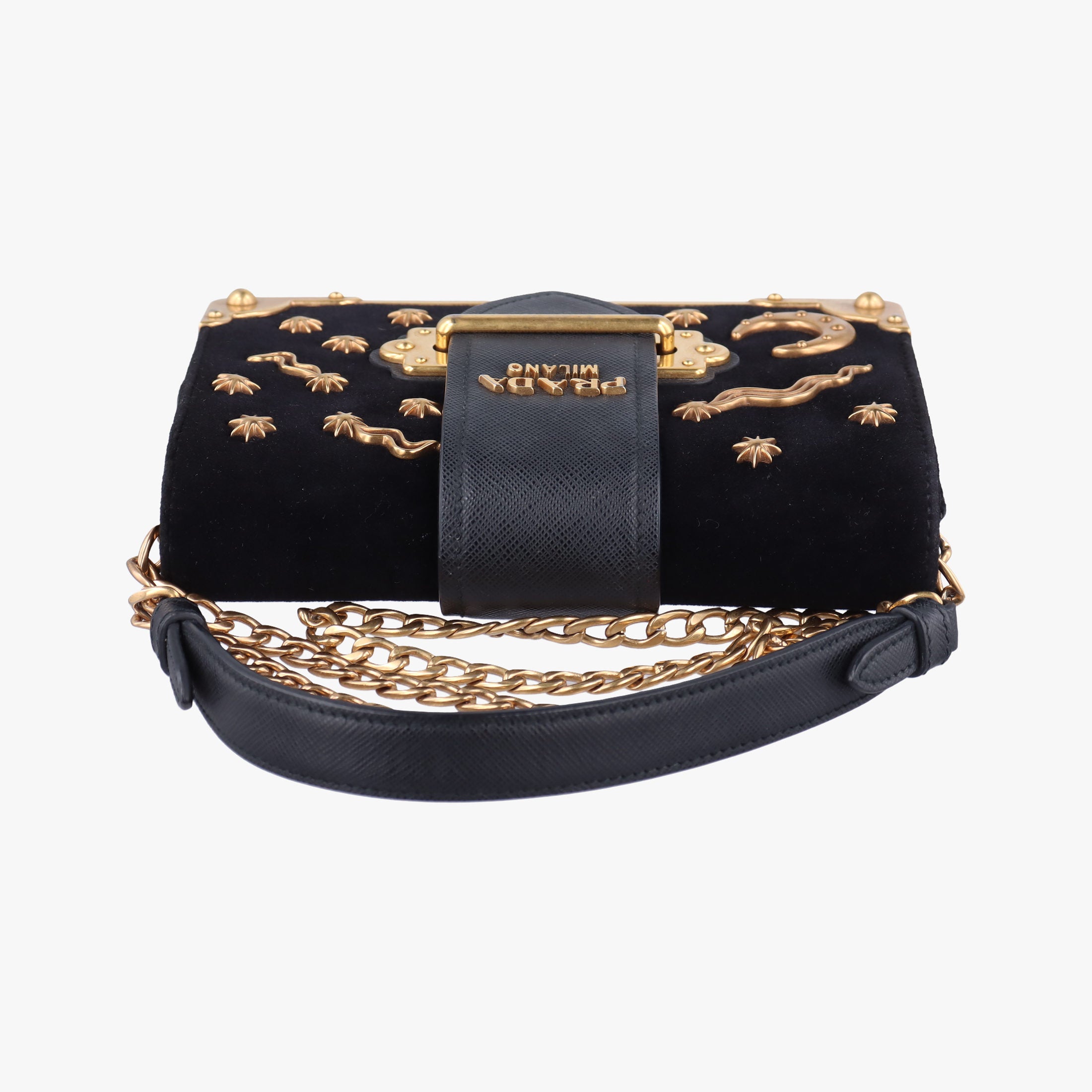 Pre-owned Prada City Astrology Cahier Black velvet×leather  shoulderbag | stylenewstar