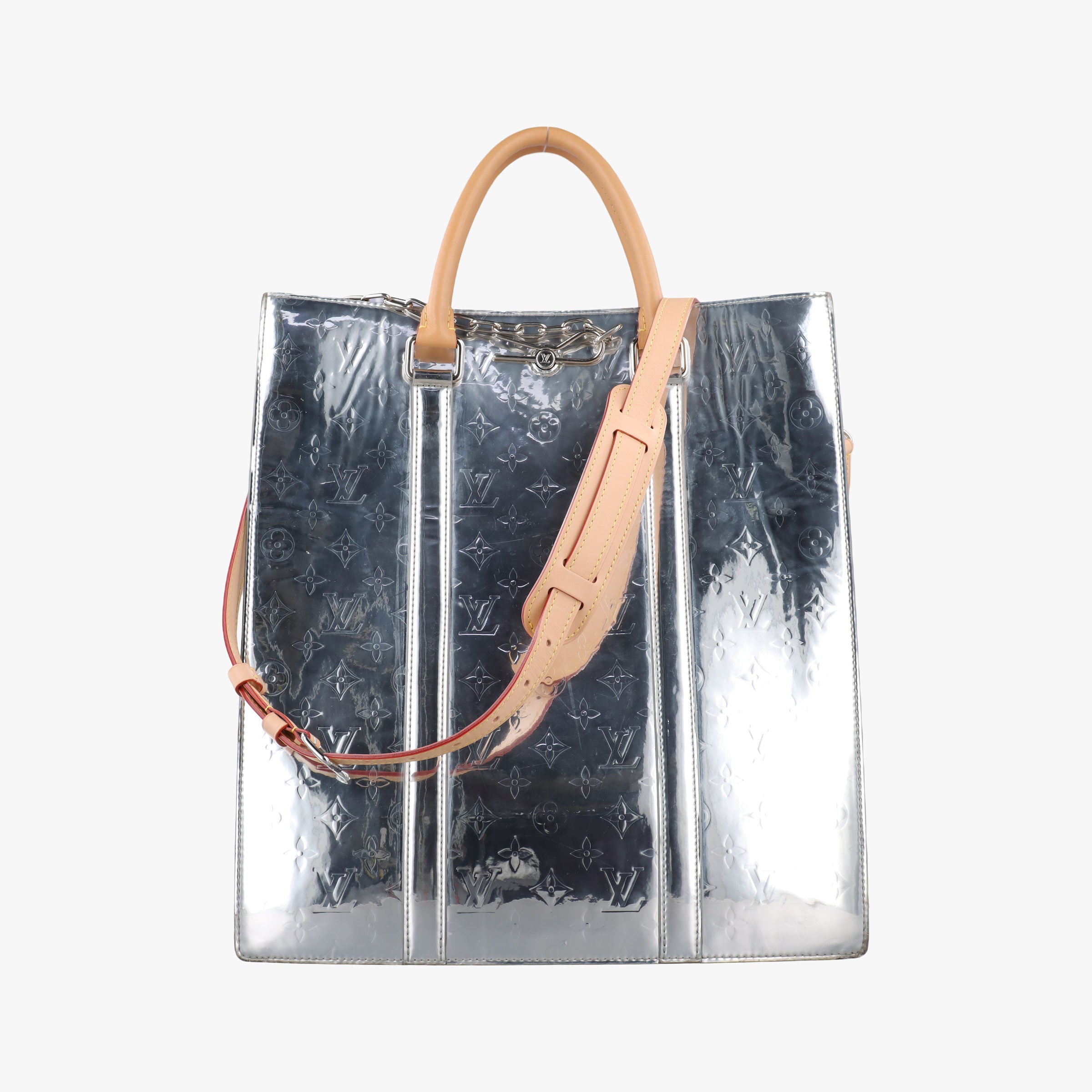 Vintage Louis Vuitton Monogram Mirror Sac Plat 2021AW Silver PVC coated canvas M45884 shoulderbag | stylenewstar