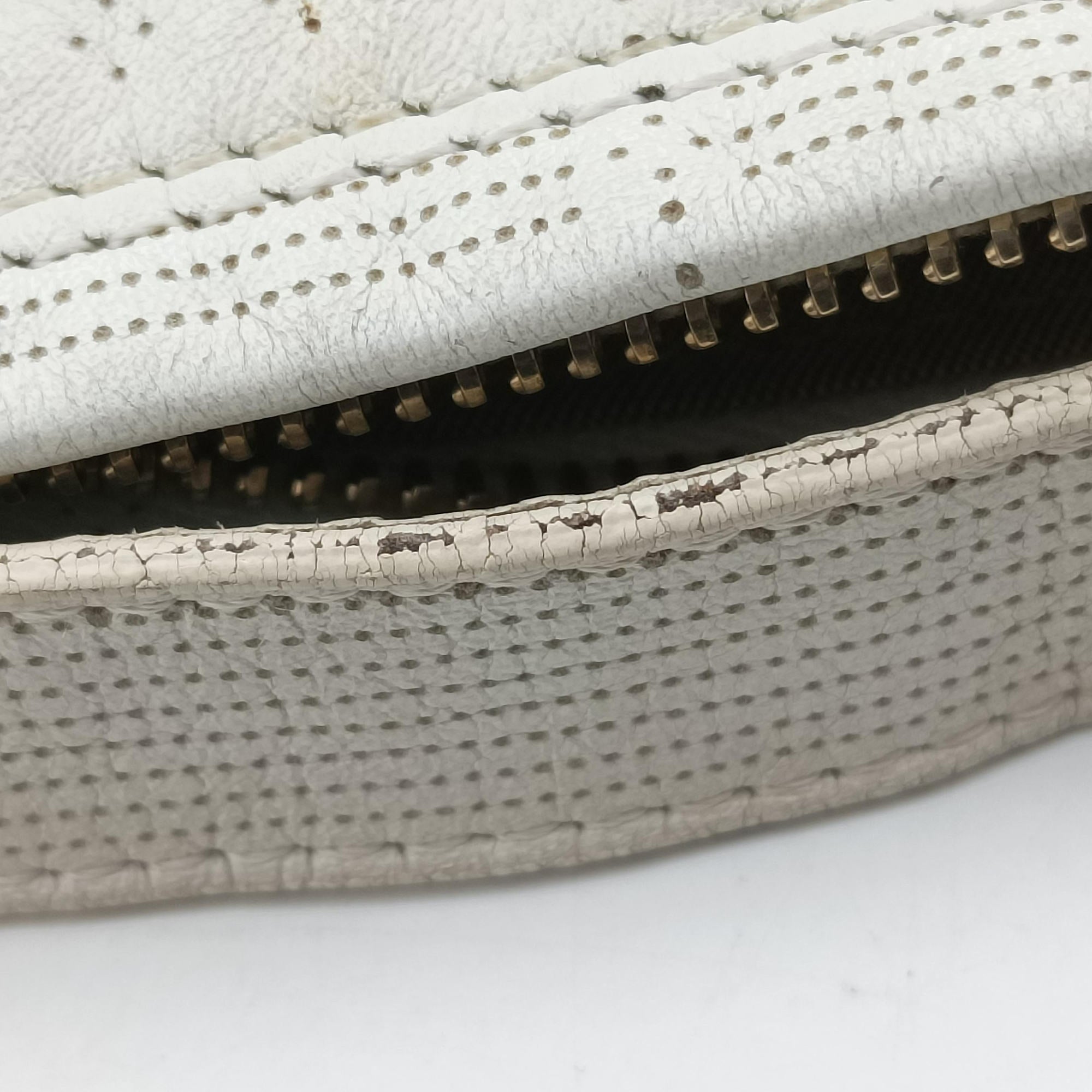 Secondhand Fendi Chef Perforated Charm Zucca Print White Leather 8BR448 handbag | stylenewstar