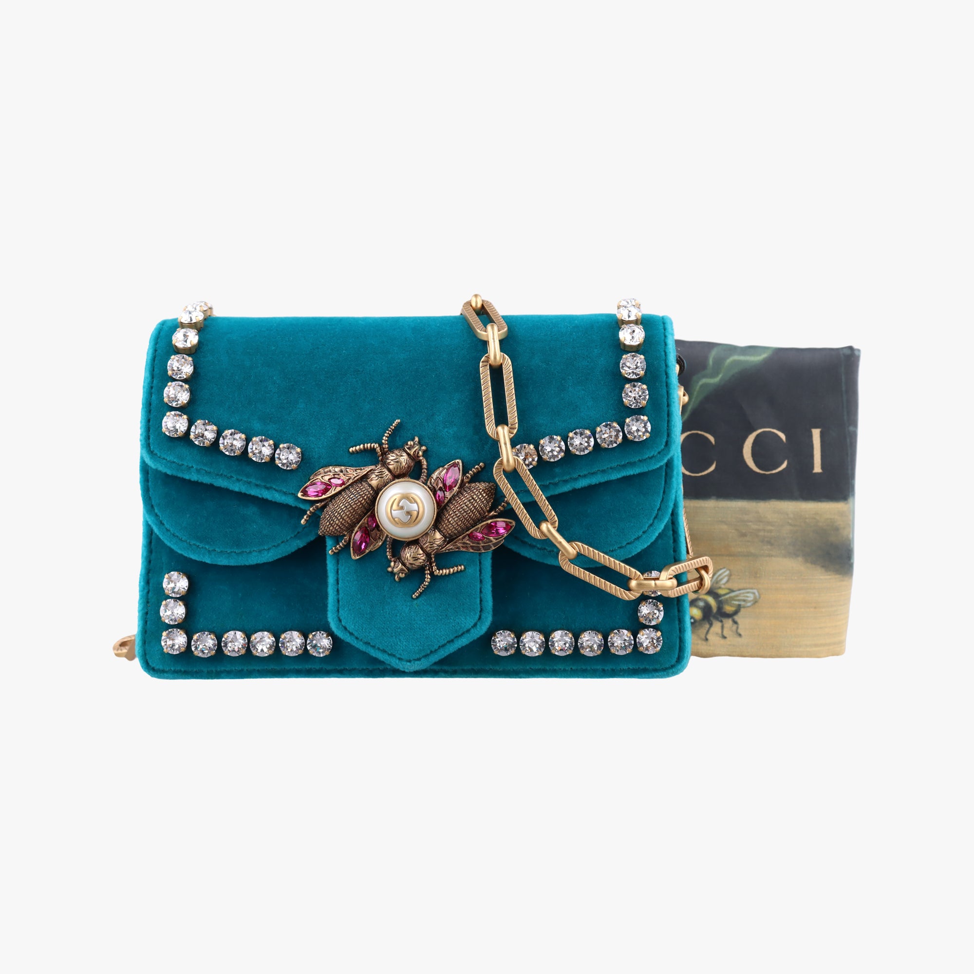 Vintage Gucci Bee Broadway Blue Velvet 489218 shoulderbag | stylenewstar