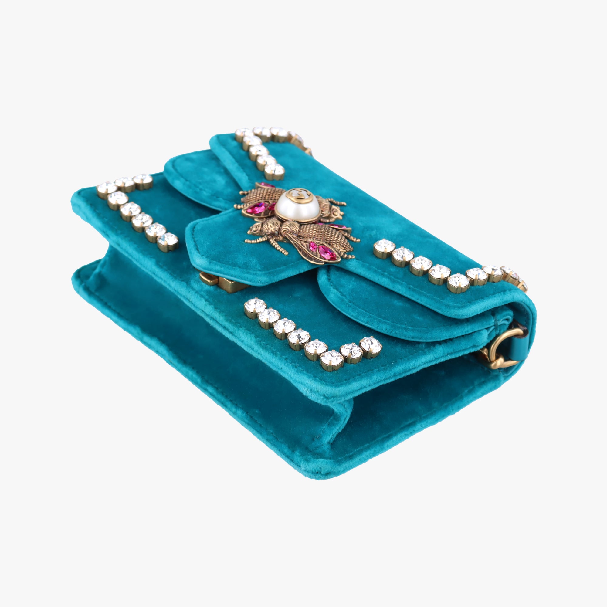 Vintage Gucci Bee Broadway Blue Velvet 489218 shoulderbag | stylenewstar