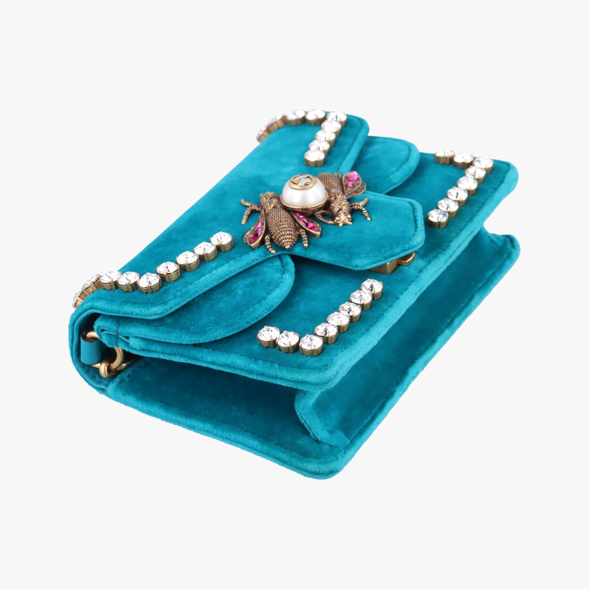 Vintage Gucci Bee Broadway Blue Velvet 489218 shoulderbag | stylenewstar