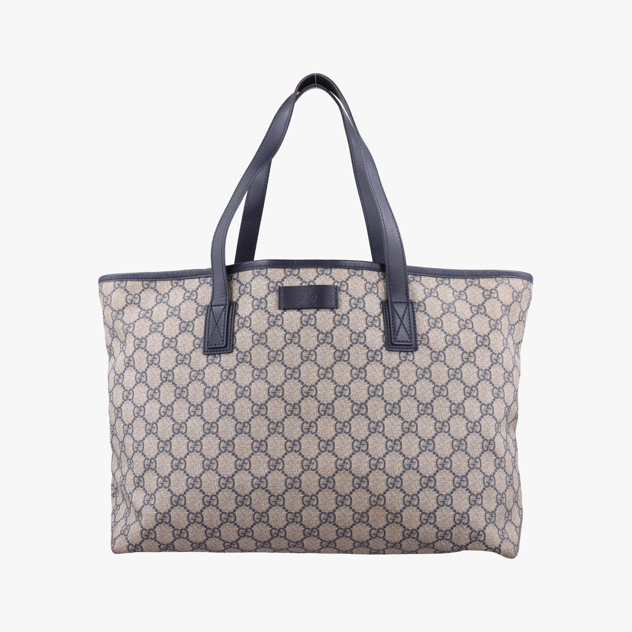 Pre-owned Gucci GG Supreme Brown×Navy PVC coated canvas×Leather 211137 handbag | stylenewstar
