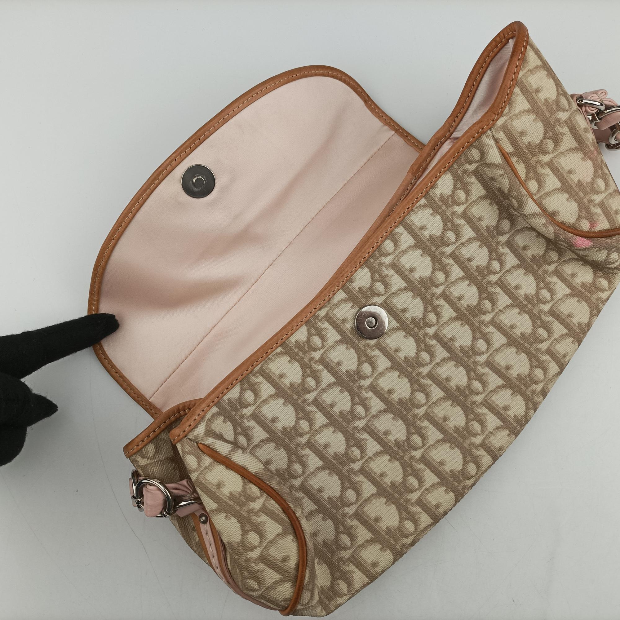Secondhand Christian Dior Romantic Trotter Beige x Pink PVC coated canvas  shoulderbag | stylenewstar