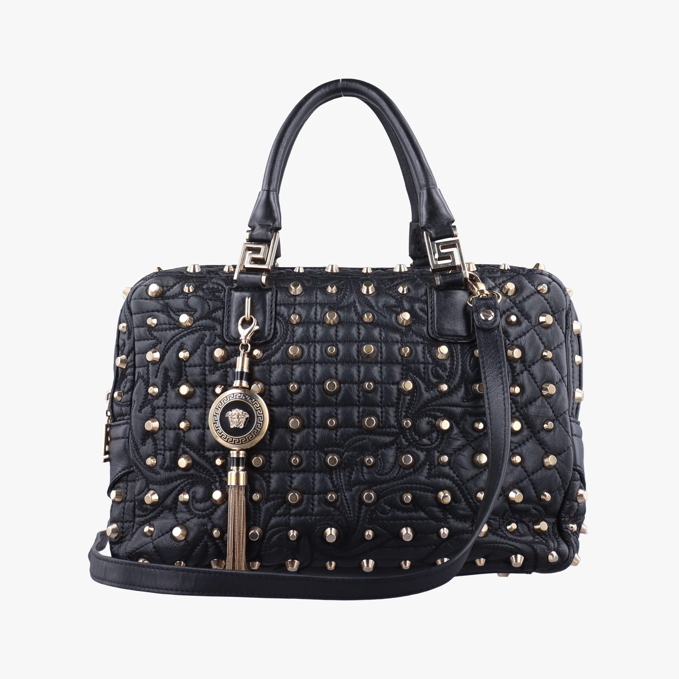 Pre-owned VERSACE Vanitas Studded Black Leather  shoulderbag | stylenewstar