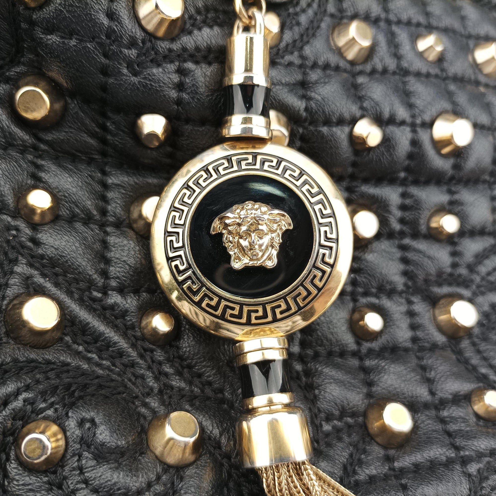 Pre-owned VERSACE Vanitas Studded Black Leather  shoulderbag | stylenewstar