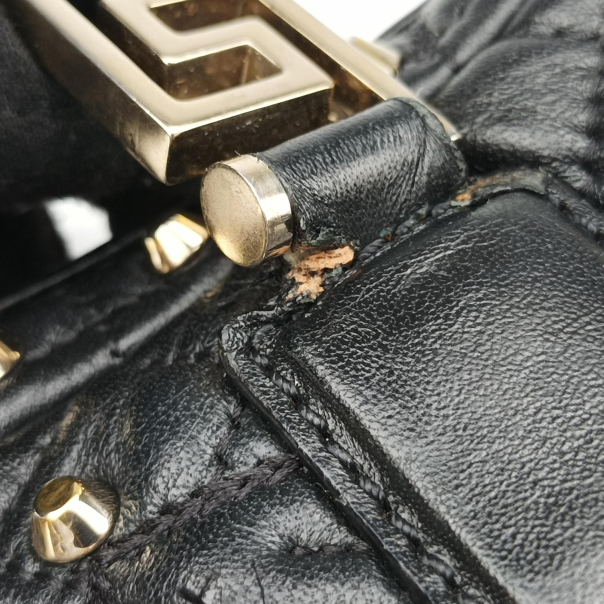 Pre-owned VERSACE Vanitas Studded Black Leather  shoulderbag | stylenewstar